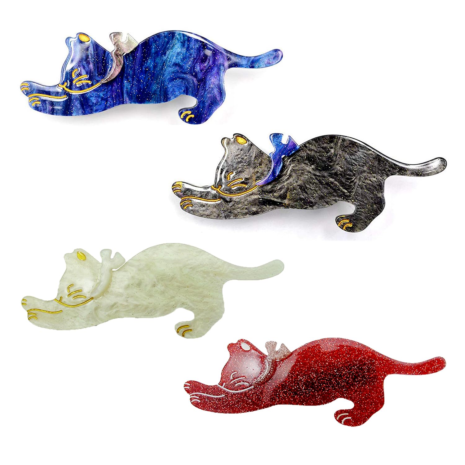 4 Pack Acrylic Duckbill Hair Clips for Women - Cute Cat & Starry Sky Pattern Hair Accessories for Girls, Bangs & Ponytail - Perfect for School, Parties & Daily Styling