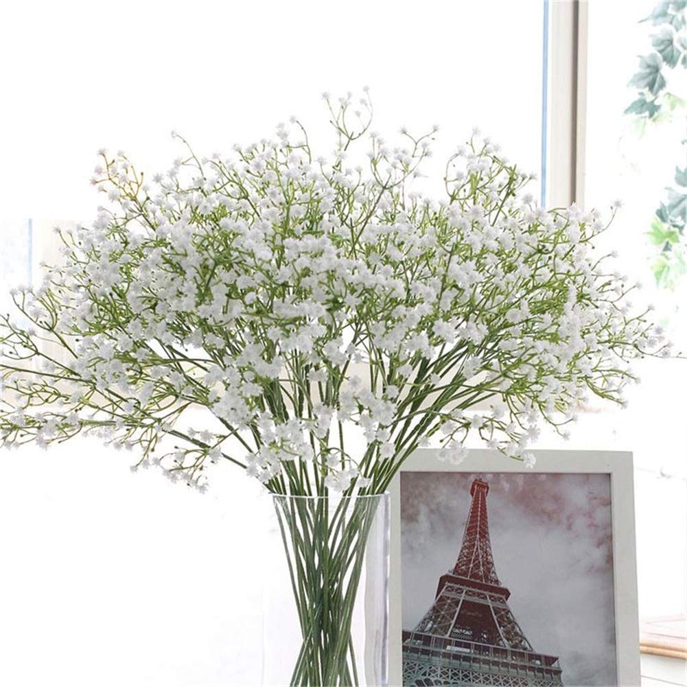 6pcs White Artificial Gypsophila Flowers - Fake Baby's Breath for Kitchen, Bedroom, Farmhouse Decor - Neutral Fall Boho Decor for Girls Room - Perfect for Weddings, Centerpieces & Home Styling