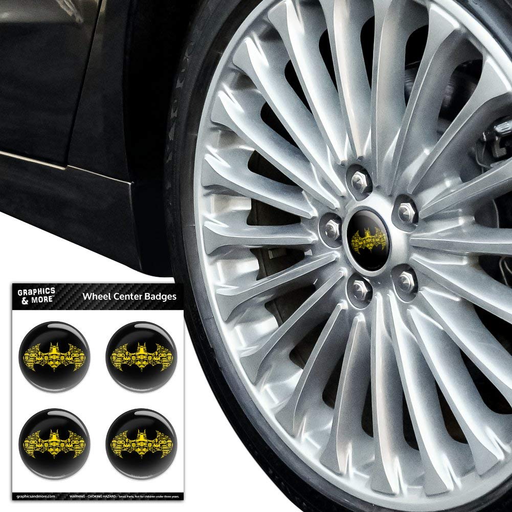 Batman Icons Logo Tire Wheel Center Cap Resin-Topped Badges Stickers - Premium Car Accessories for DC Comics Fans | Enhance Your Vehicle's Style with Batman-Themed Wheel Caps