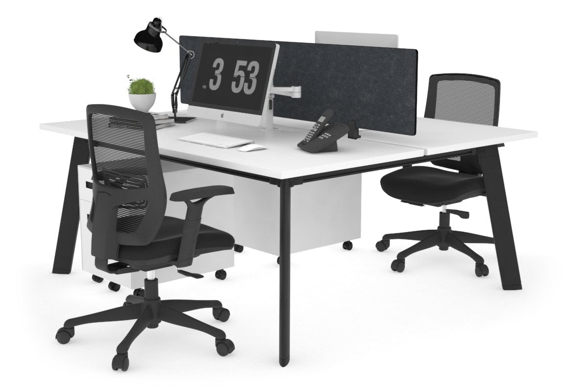2 Person Workstation with Black Frame - 1200L x 800W Office Desk with Cable Management | Perfect for Home Office, Coworking Spaces & Small Business Teams