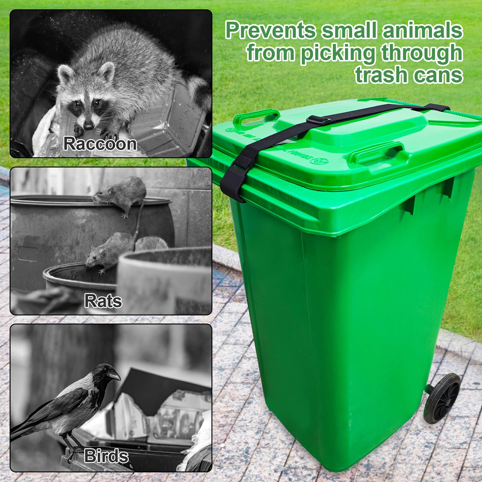 Heavy Duty Metal Double Claw Trash Can Lock - Raccoon & Bear Proof Garbage Bin Straps - Universal Bungee Cord Animal Proof Lock - Secure Trash Cans from Wind & Wildlife (2 Pack) - Perfect for Outdoor Use in Backyards, Camping & Wildlife Areas