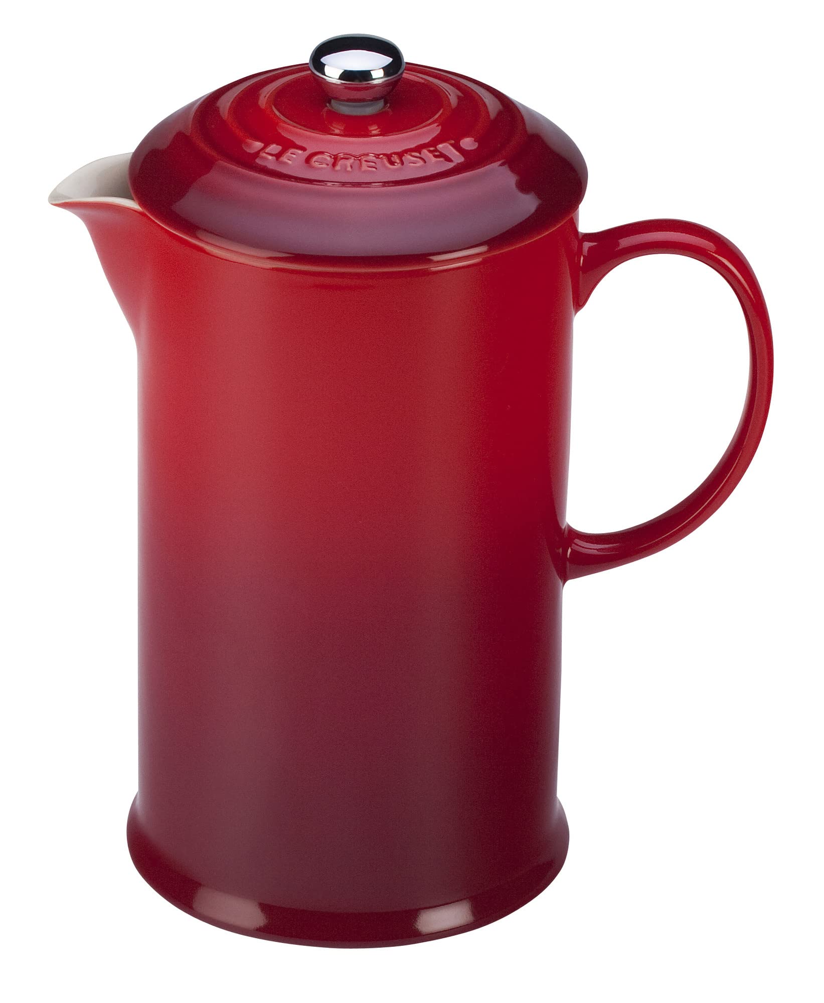 Le Creuset 34 oz Stoneware French Press Coffee Maker - Cerise Red - Perfect for Home, Office & Camping Brewing