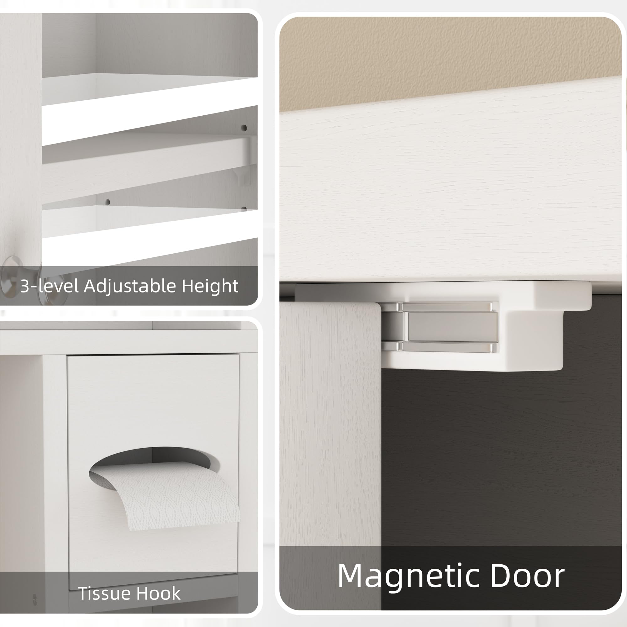 Shintenchi Over The Toilet Storage Cabinet with Barn Doors - White Bathroom Organizer with Adjustable Shelves, Toilet Paper Holder & Anti-Tip Device - Perfect for Small Bathrooms, Apartment Storage & Space Saving Solutions
