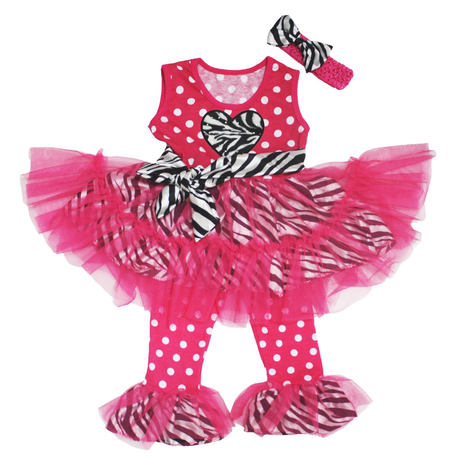 Petitebella Hot Pink Polka Dot Zebra Heart Print Dress Pants & Tutu Leggings for Girls 1-8 Years | Playdate & Party Outfit