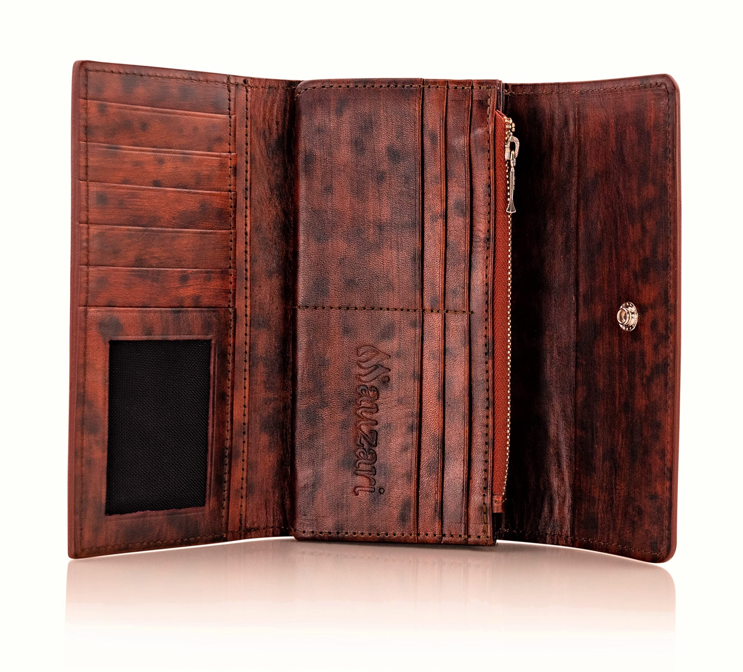 Mauzari Geneva Women's Tooled Leather Wallet - Genuine Koa Leather RFID Blocking Bifold Wallet for Women - Perfect for Everyday Use, Travel & Gift Giving