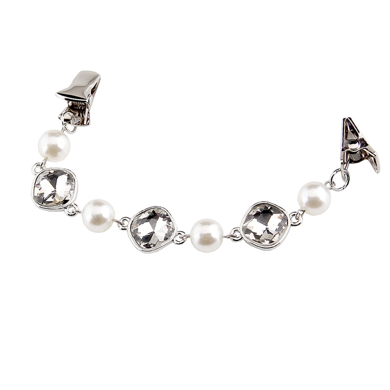 Sparkling Pearl Crystal Teardrop Chain Dress Shawl Clips - Vintage Sweater & Cardigan Clasps for Men & Women - Perfect for Formal Dresses, Evening Gowns, and Retro Fashion Accessories