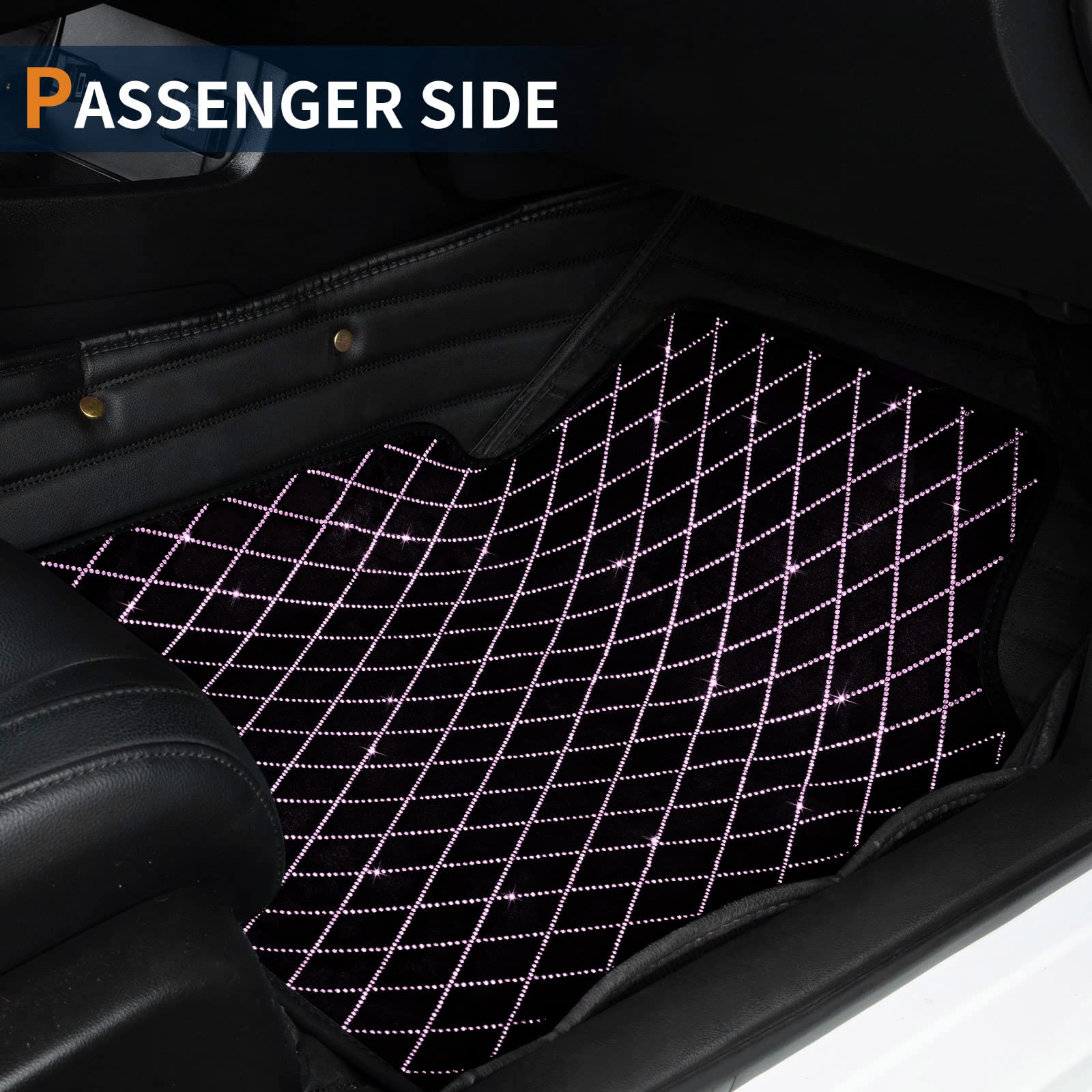 Premium Waterproof Anti-Slip Car Floor Mats for Women - Rhinestone Decorated Universal Fit for Cars, Trucks, Vans & SUVs - Set of 5 Pink Mats with Upgraded Friction Design - Perfect for Daily Commute, Road Trips & Car Interior Protection
