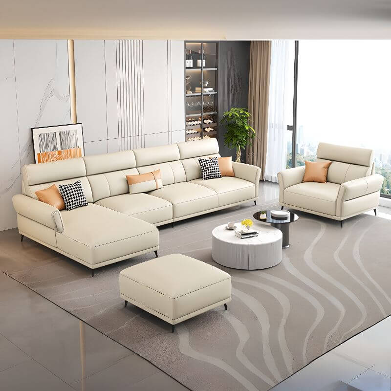 L-Shaped Pine Wood Reclining Sofa in Tangerine Orange - Left Facing Sectional Couch for Living Room, Lounge & Home Theater Comfort