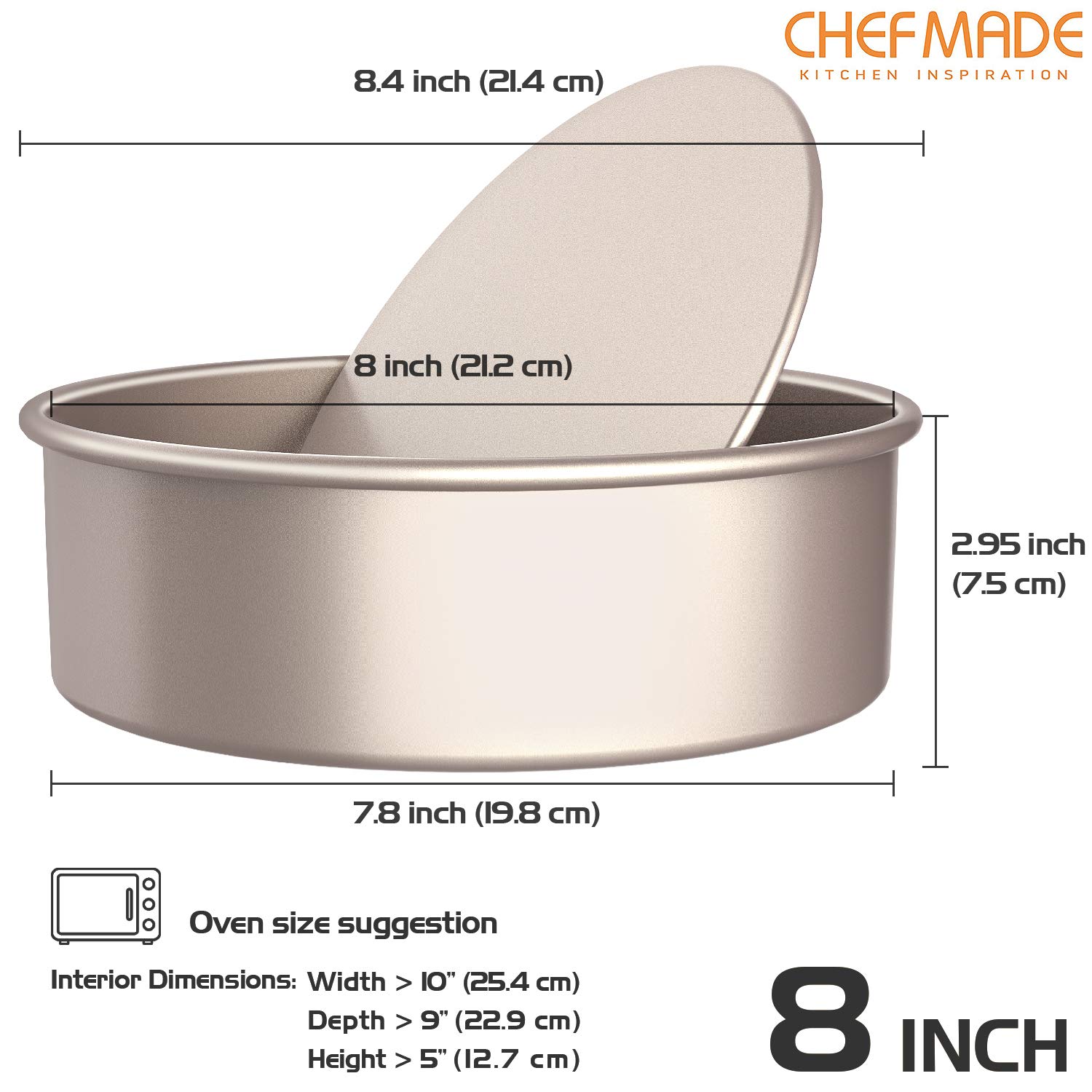 CHEFMADE 8-Inch Round Cake Pan with Removable Bottom - Nonstick Quick Release Coating for Chiffon Cakes - Perfect for Oven Baking, Instant Pot & Home Baking - Ideal for Birthday Cakes, Wedding Desserts & Party Treats