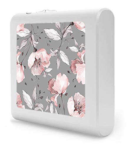 Dimmable LED Night Light with Auto On/Off Sensor - Adjustable Brightness, Warm White Light for Bedroom, Bathroom, Nursery & Hallway - Gray & Pink Flower Design | Perfect for Nighttime Safety & Comfort
