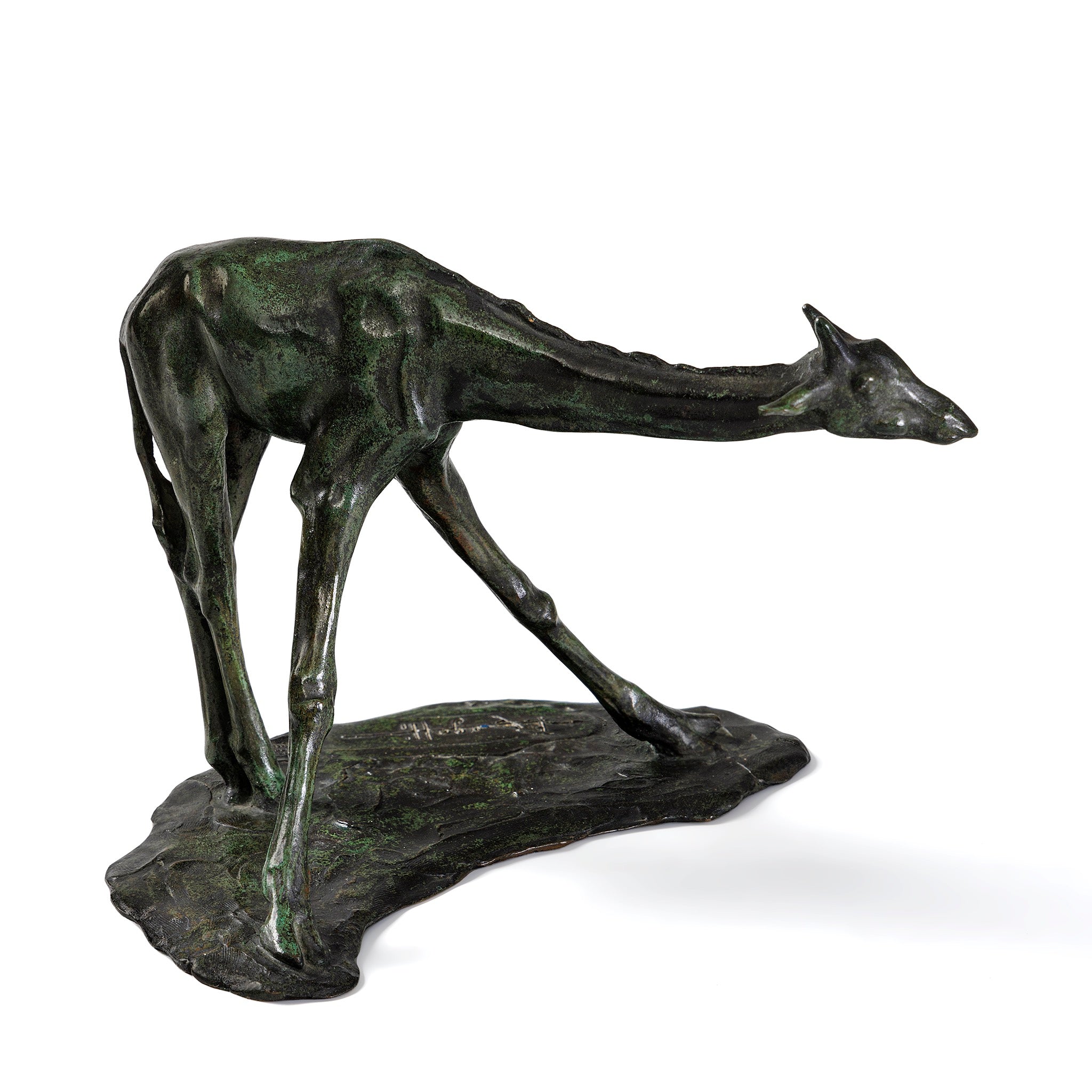 Rembrandt Bugatti Giraffe Drinking Bronze Sculpture - Handcrafted Art Deco Animal Statue for Home Decor & Office Collection