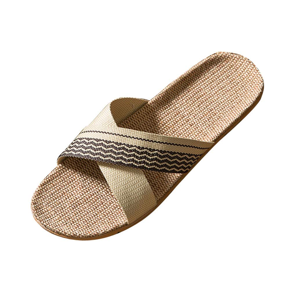 **Men's Breathable Linen Slippers for Summer - Comfortable Indoor/Outdoor House Shoes for Men, Size 10 - Perfect for Home, Lounge & Backyard Relaxation**