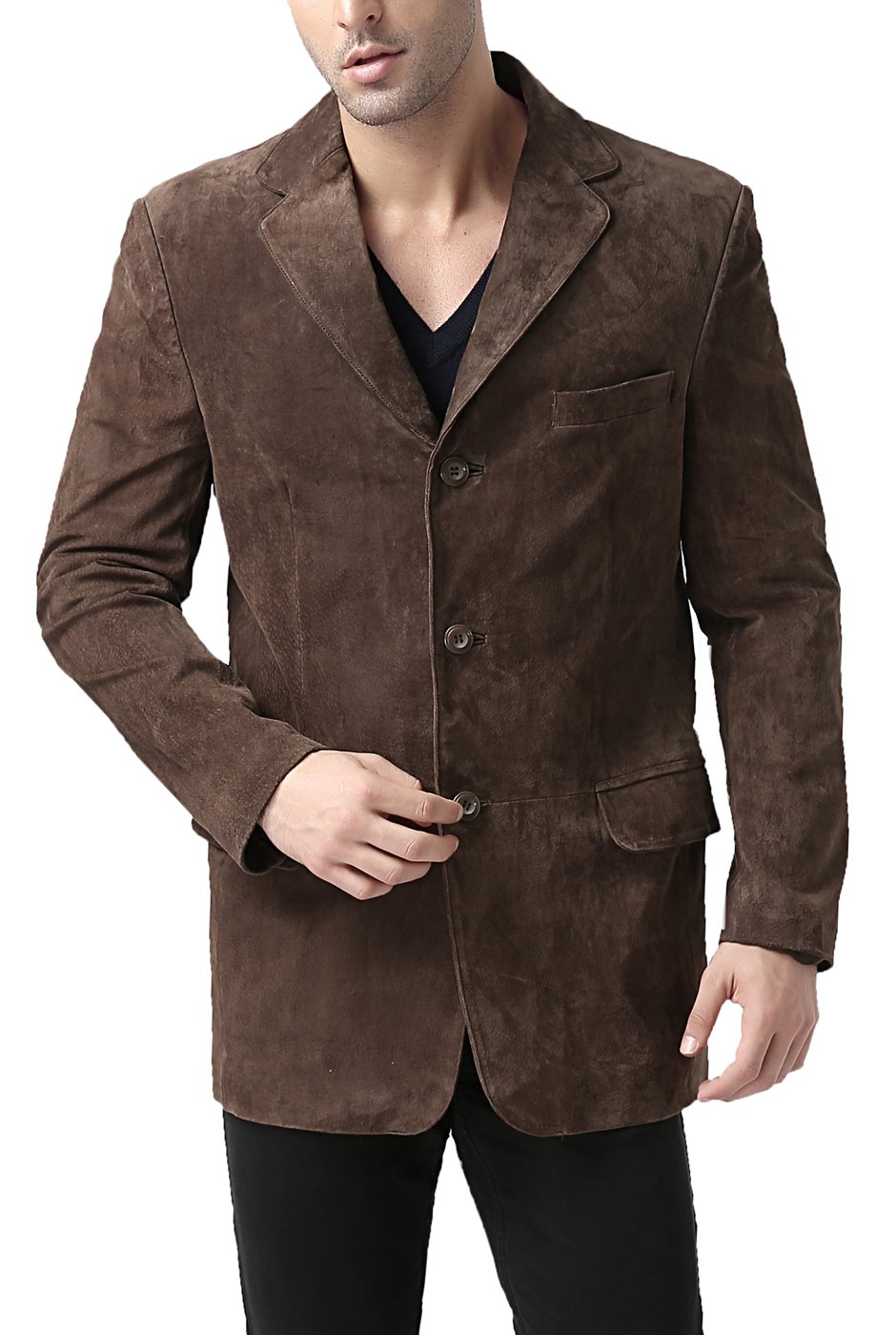 BGSD Men's Robert 3-Button Suede Leather Blazer Jacket - Formal & Casual Sport Coat for Business, Weddings & Office Wear (Big & Tall, Short Sizes Available)