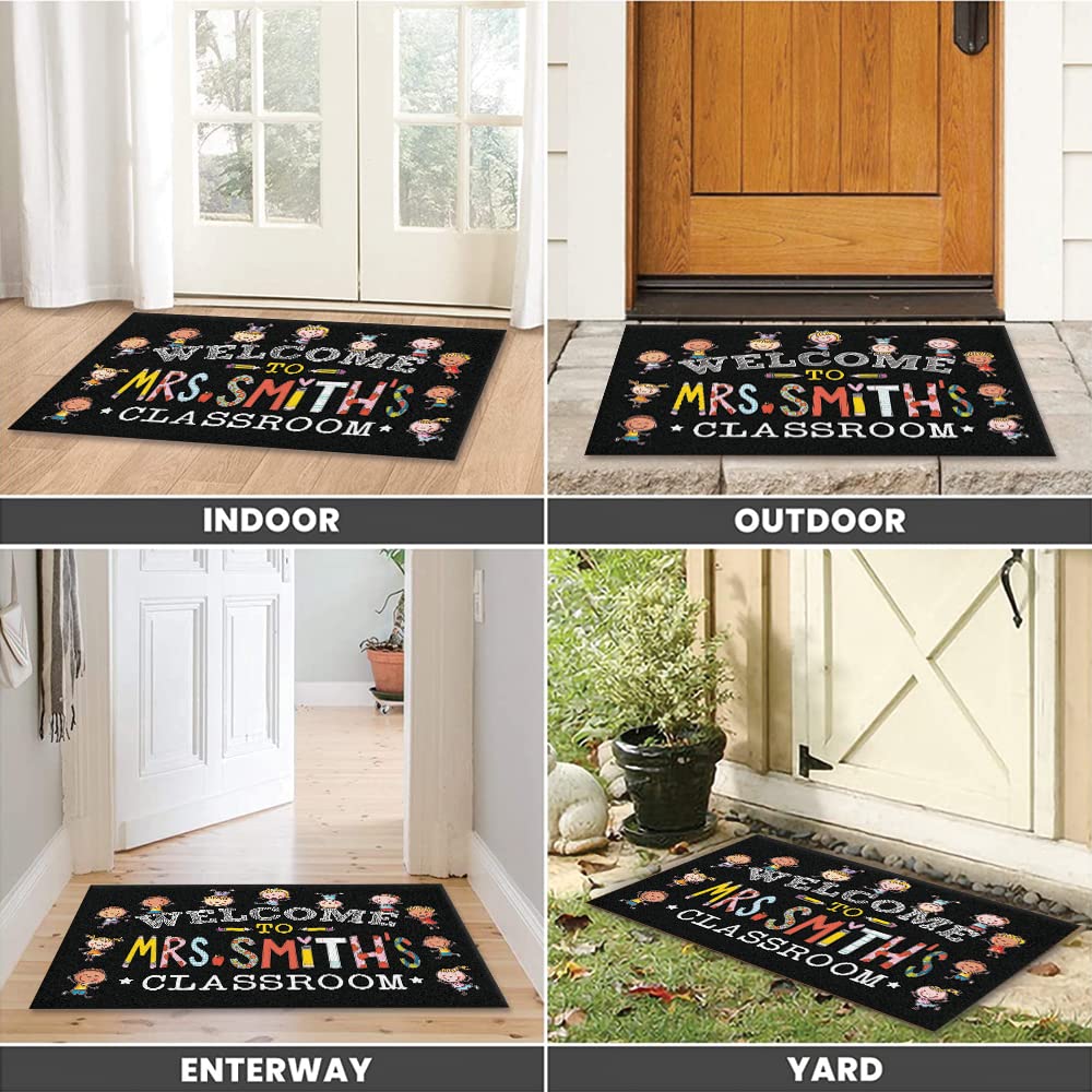 NAZENTI Personalized Teacher Rug - Custom Welcome Mat for Classroom & Kindergarten - Non-Slip Black Door Mat for Schools & Daycare Centers