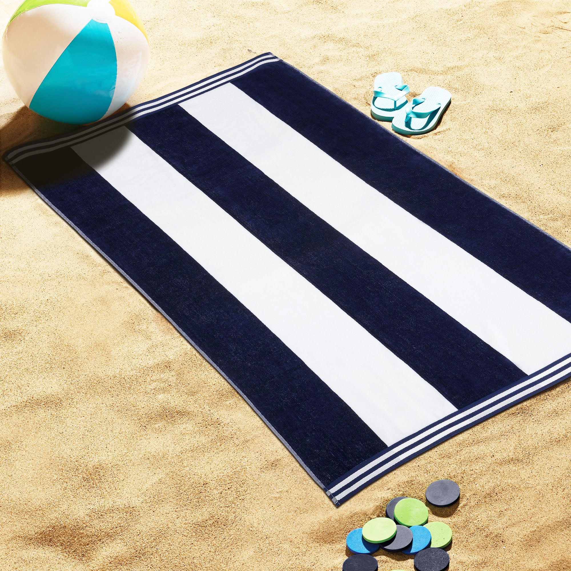 Premium Cabana Stripe Oversized Cotton Beach Towel Set of 2, 4, or 6 - Soft, Absorbent & Quick-Drying for Pool, Beach, Vacation & Spa Use