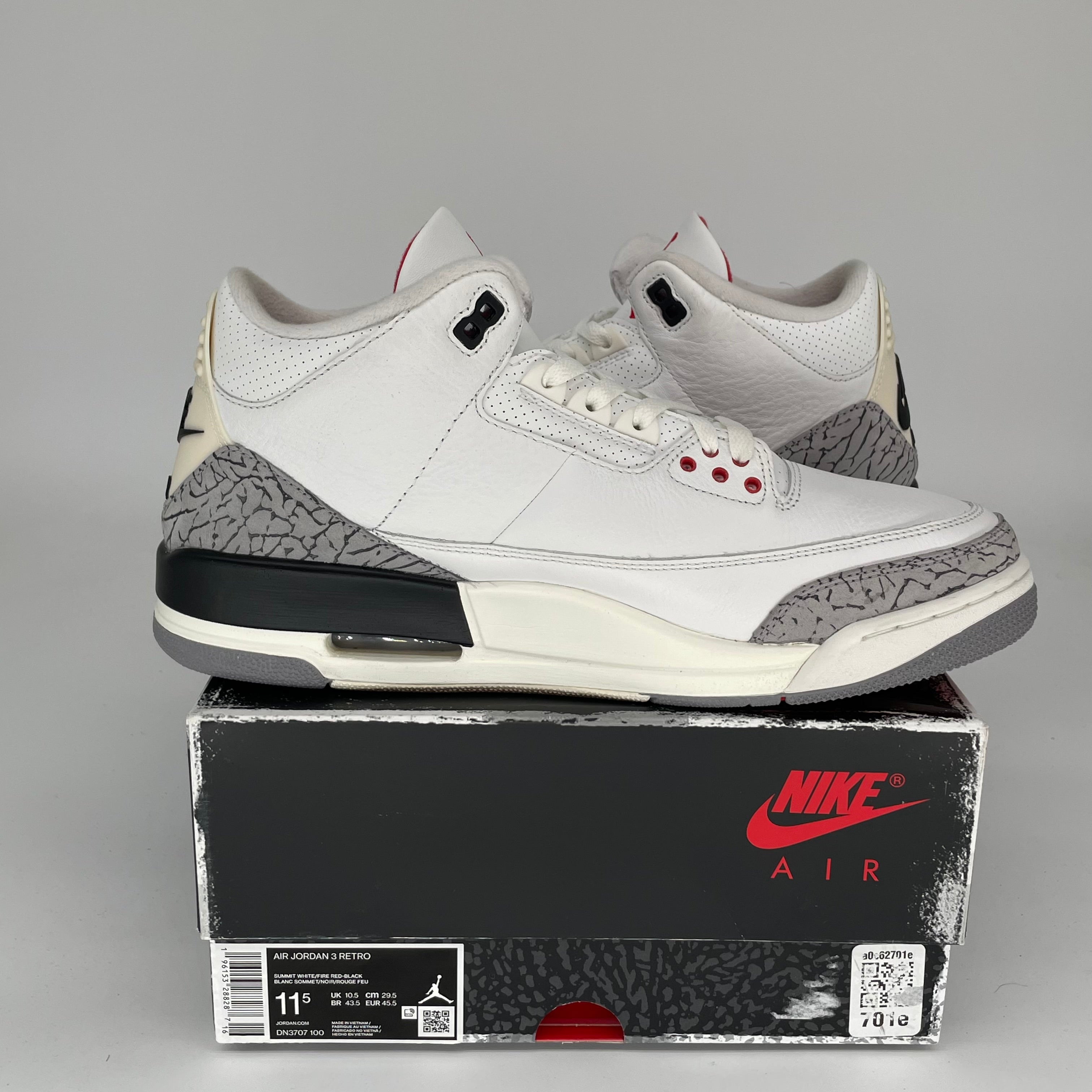 Original Air Jordan 3 Retro 'White Cement Reimagined' Basketball Shoes - Men's Size 11.5 (DN3707-100) - Authentic Retro Sneakers for Casual Wear & Sports