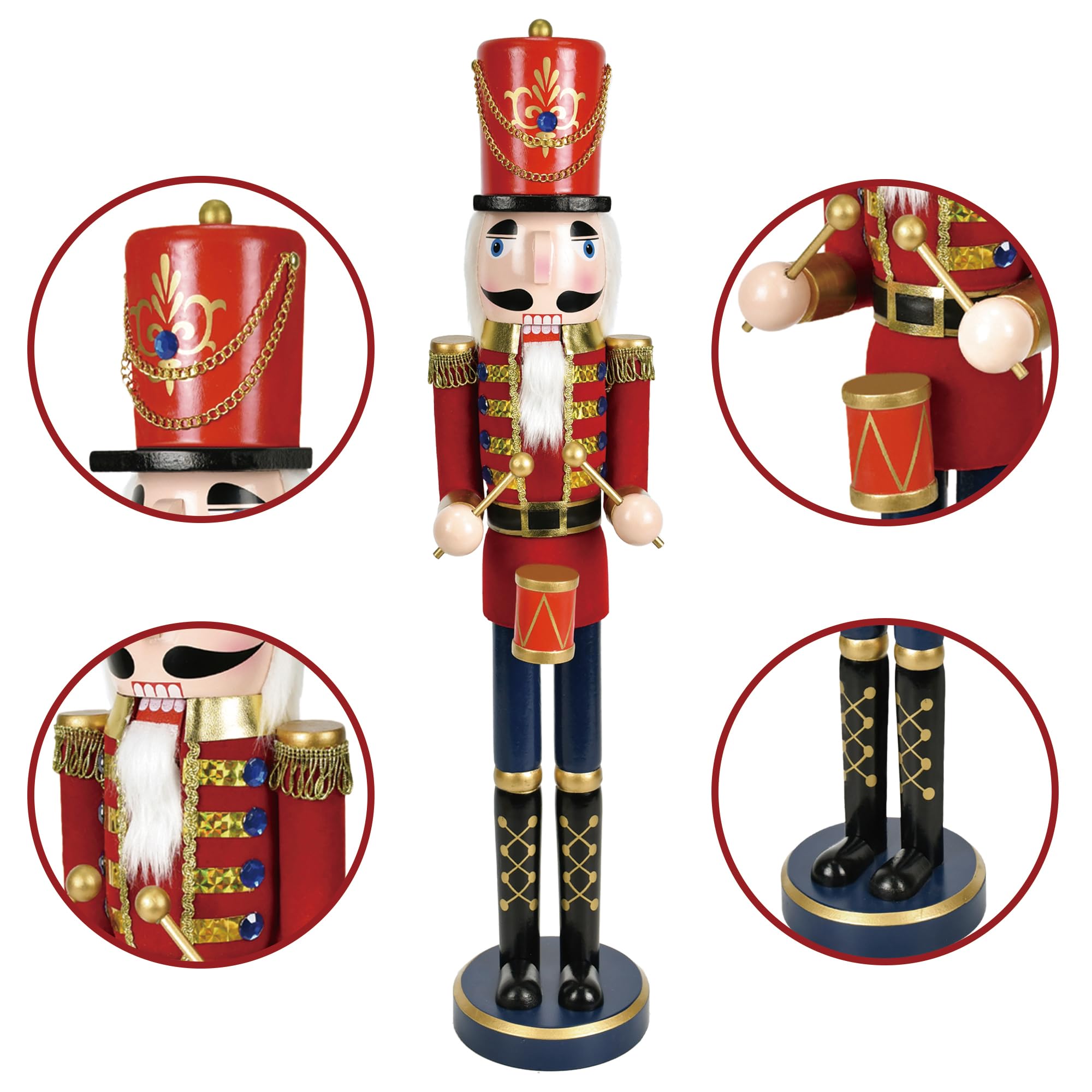 Jeco 24 Inch Red Nutcracker Drummer Soldier Christmas Decoration - Handcrafted Wooden Nutcracker for Holiday Decor, Xmas Tree Ornament & Festive Home Decorations