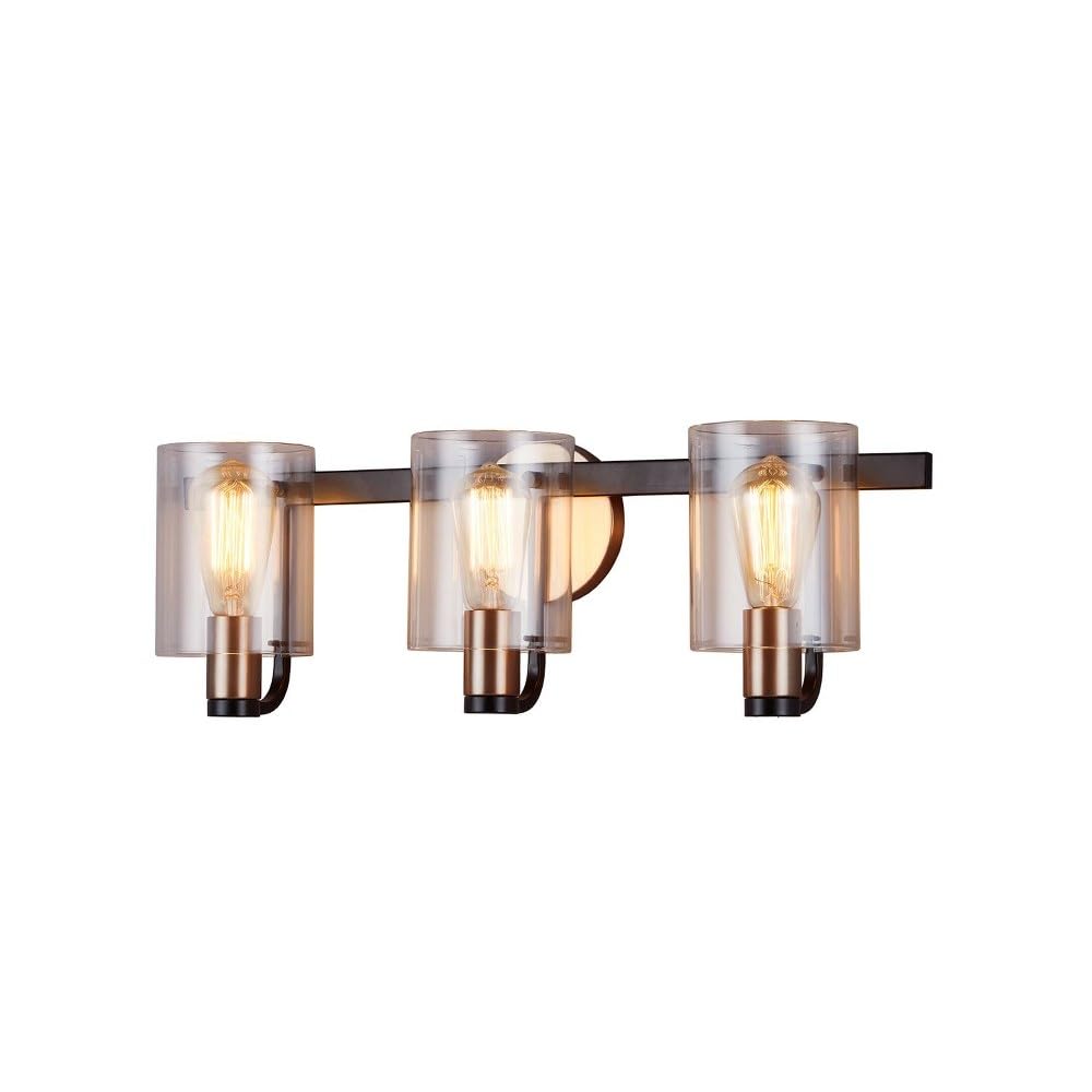 Poise 3-Light Bathroom Vanity Light Fixture - Matte Black with Brass Accents & Clear Acrylic Shade - Modern Bathroom Lighting for Vanity, Mirror, or Sink Area - Perfect for Home, Apartment, or Hotel Decor