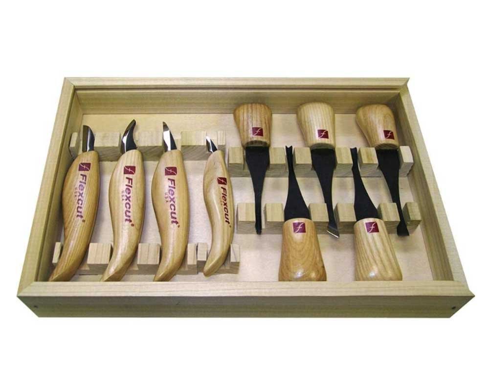 Flexcut Deluxe Wood Carving Set - 4 Knives & 5 Palm Tools for Professional Woodworking | KN700 | Perfect for Whittling, Sculpting & DIY Wood Crafts