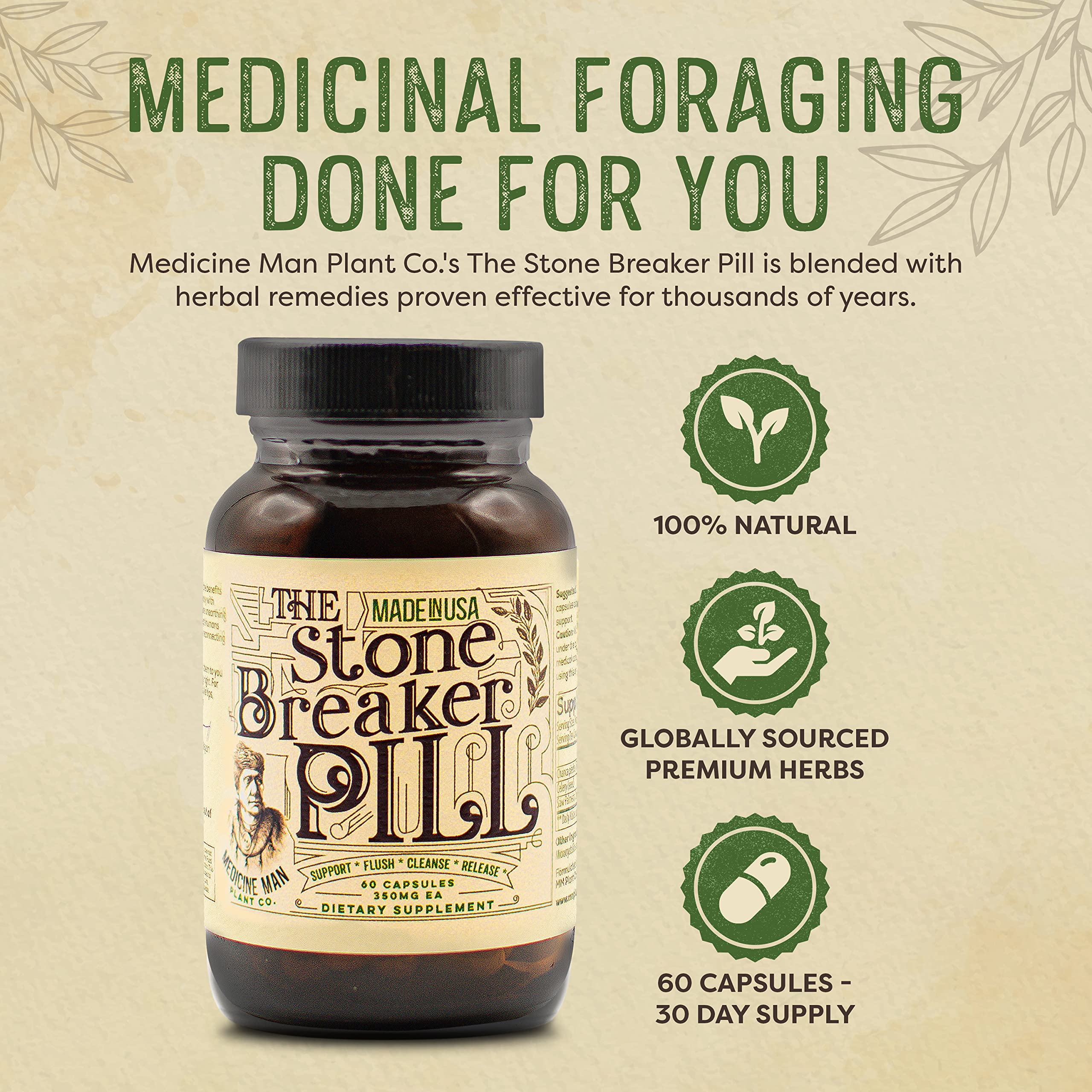 Stone Breaker Pill 60 Capsules - Natural Gallbladder & Kidney Support Supplement with Chanca Piedra, Celery Seed & Saw Palmetto - Herbal Organic Kidney Stone Dissolver - Supports Urinary Tract Health & Digestive Wellness - Perfect for Daily Kidney Care & Gallbladder Maintenance
