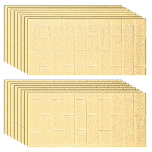 3D Brick Wall Stickers - Waterproof Self-Adhesive Wallpaper for Bedroom, Living Room, Kitchen & TV Backdrop Decor - 35x77cm (16Pcs) - LYellowS Color - Perfect for Home Renovation and Interior Design Projects