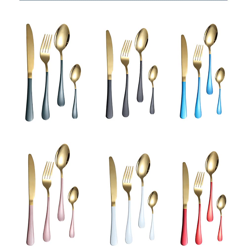 24-Piece Gold Luxury Dinnerware Set - Stainless Steel Knife Fork Spoon Cutlery Set with Gift Box, Dishwasher Safe Flatware for Parties, Weddings & Formal Dining (Blue)