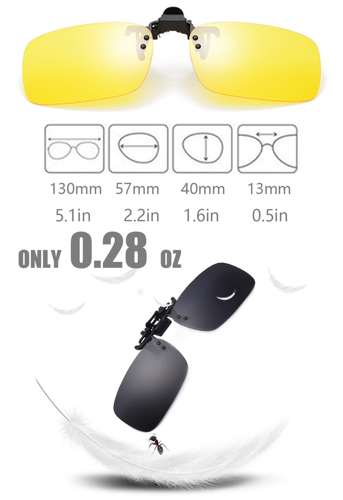 Polarized Clip-on Sunglasses for Men & Women - Anti Glare UV Protection Driving Glasses - Fits Over Prescription Eyeglasses - Perfect for Road Trips, Commuting & Outdoor Activities