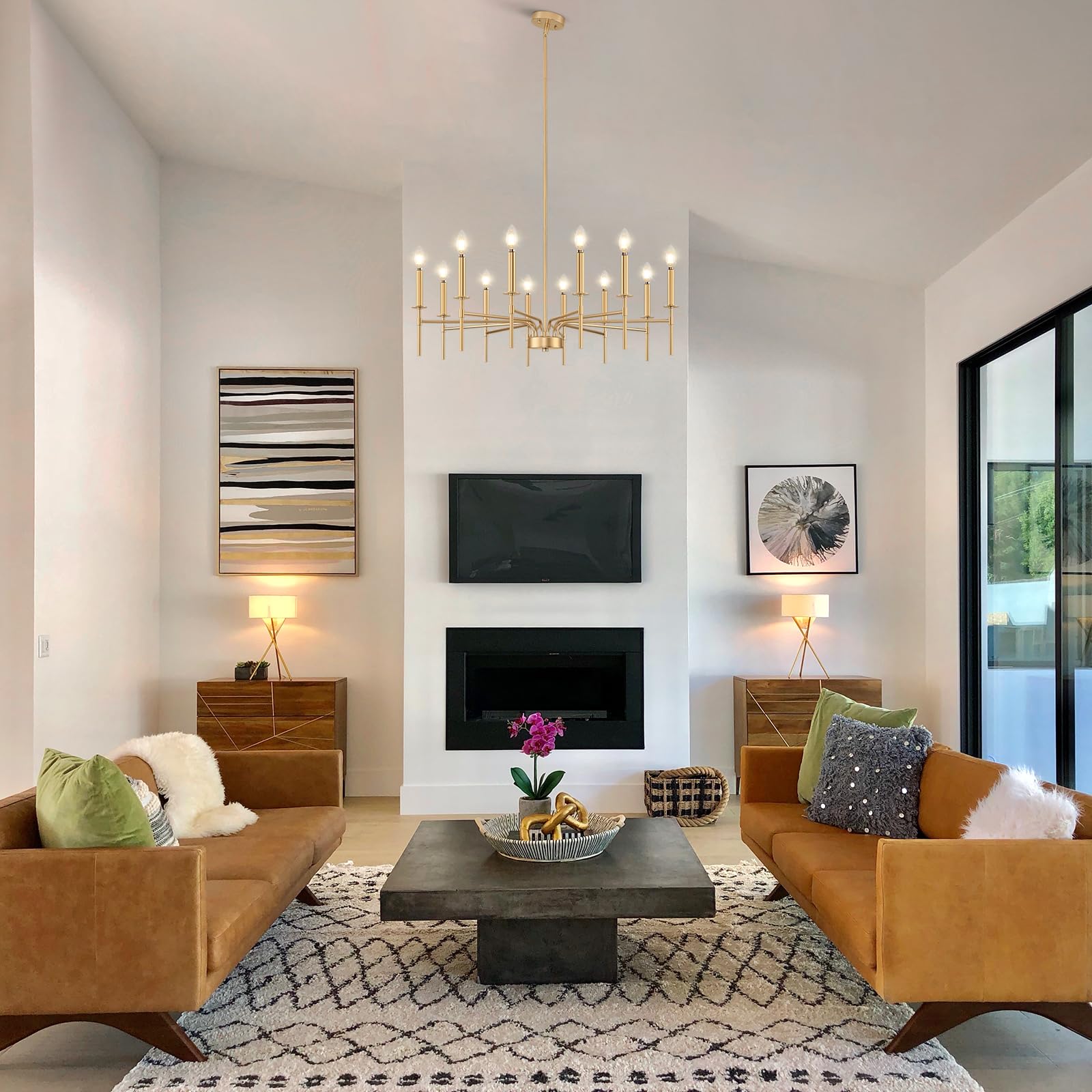 12-Light Gold Chandelier - Modern Farmhouse Dining Room Lighting Fixture with Metal Candle Pendant - Perfect for Foyer, Entryway, Stairs, Living Room, Bedroom & Kitchen Decor | Elegant Ceiling Light for Home & Wedding Venue Decoration