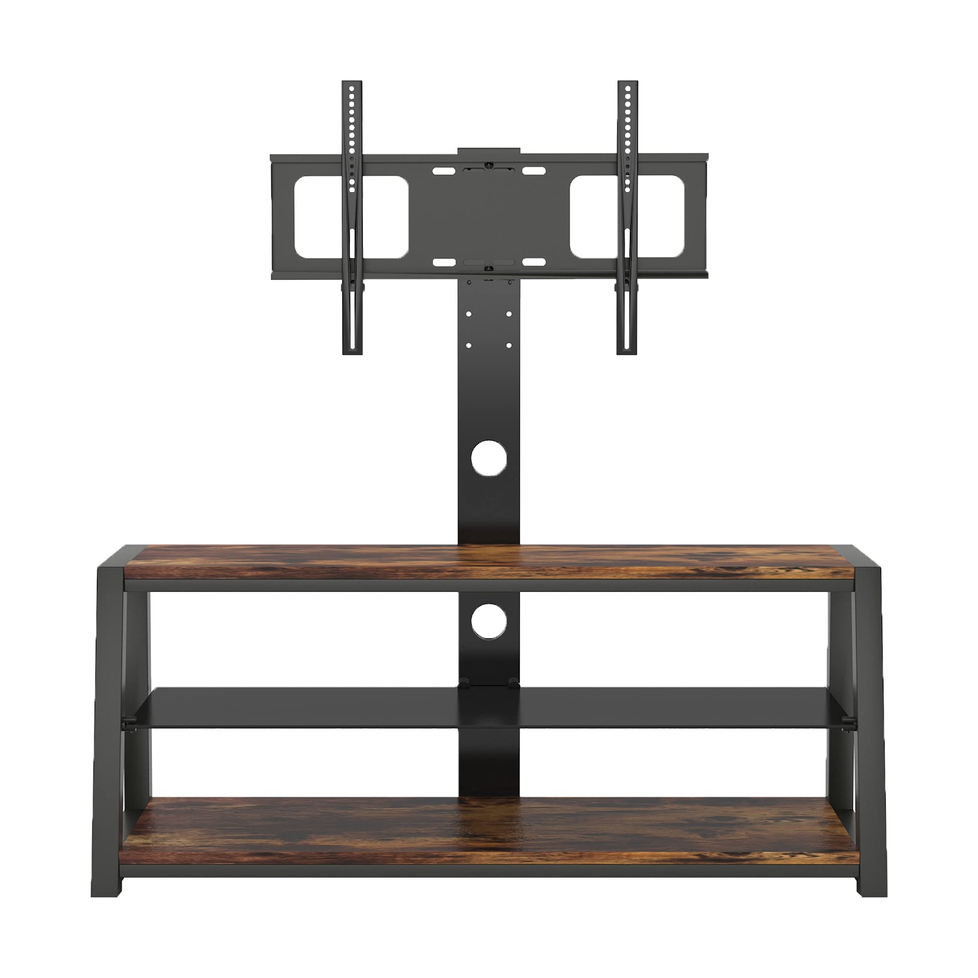 Black Wooden TV Stand with Tempered Glass - Adjustable Height, Universal Swivel Design for Flat Screen TVs - Perfect for Living Room, Bedroom & Home Theater Entertainment Centers
