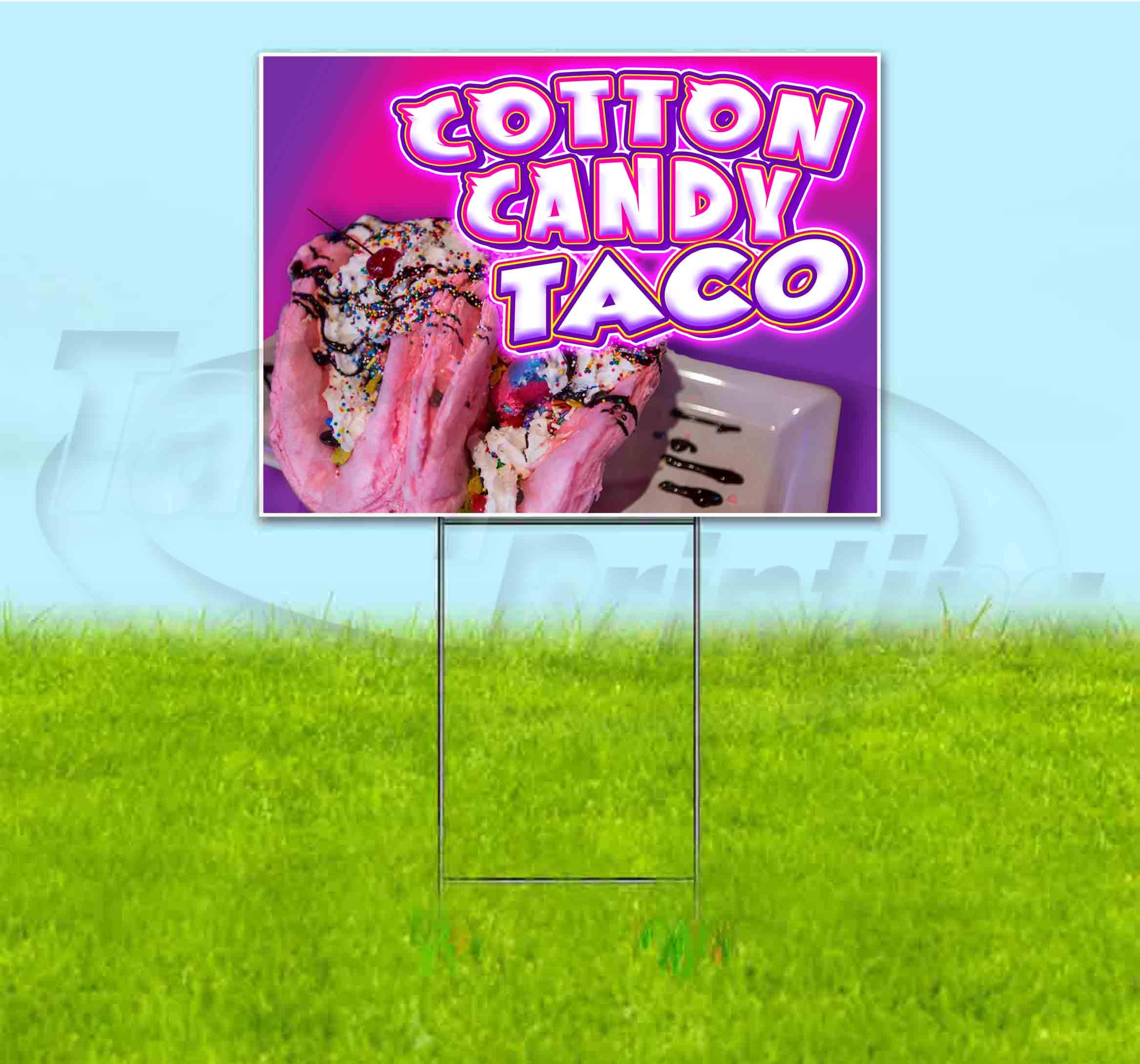 18x24 Inch Cotton Candy Taco Yard Sign with Metal Stake - Bulk Discounts & Multi-Pack Options - Perfect for Birthday Parties, Food Truck Advertising & Outdoor Events
