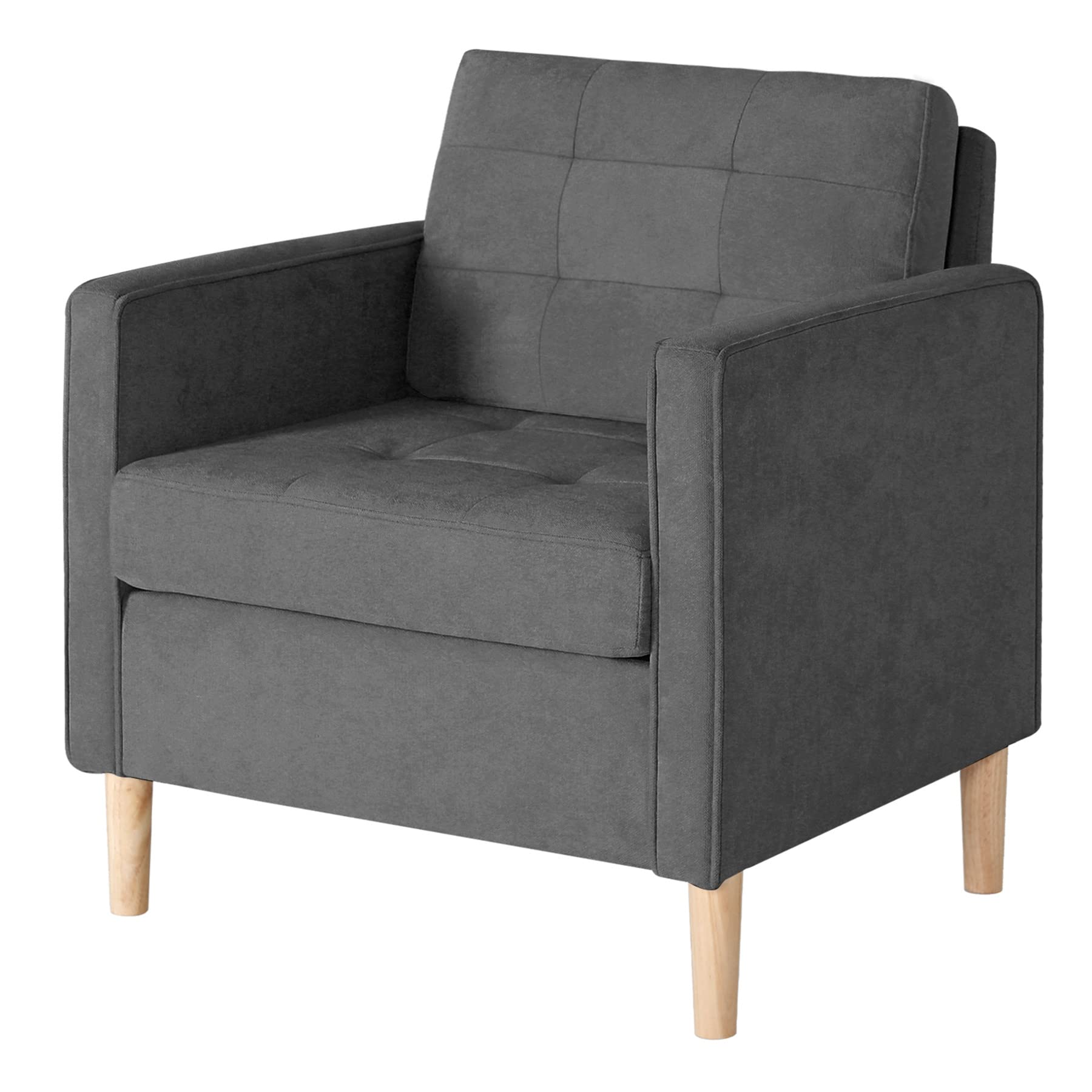 STHOUYN Mid Century Modern Comfortable Accent Armchair - Grey Upholstered Lounge Chair for Living Room, Bedroom, Office & Reading - Compact Design Ideal for Small Spaces - Perfect for Relaxing, Working & Decorating