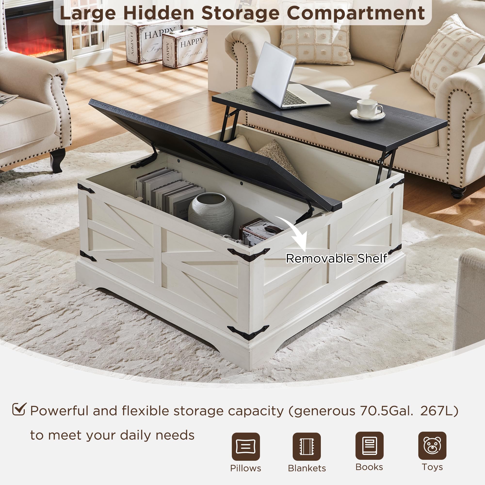 Farmhouse Lift Top Coffee Table with Storage - 36