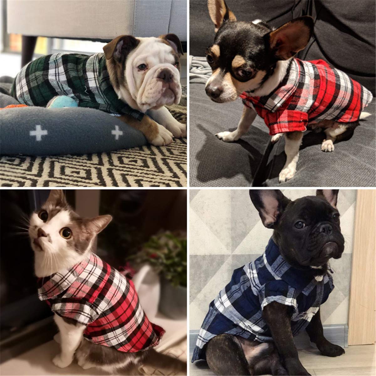 3-Pack Plaid Dog Shirts for Small, Medium & Large Breeds - All-Season Pet Polo Shirts & Cat T-Shirts - Comfortable Basic Pet Clothing for Daily Walks, Playtime & Photo Shoots