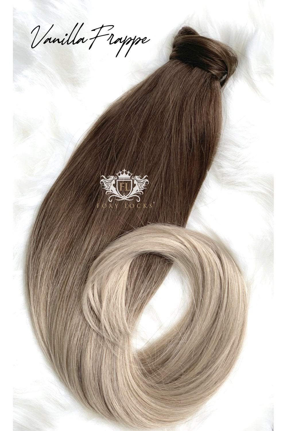 Foxy Locks Vanilla Frappe Clip-In Hair Extensions 12/16/22/26 Inch - 180g Remy Human Hair Ponytail Wrap for Volume & Length - Perfect for Parties, Weddings & Everyday Styling