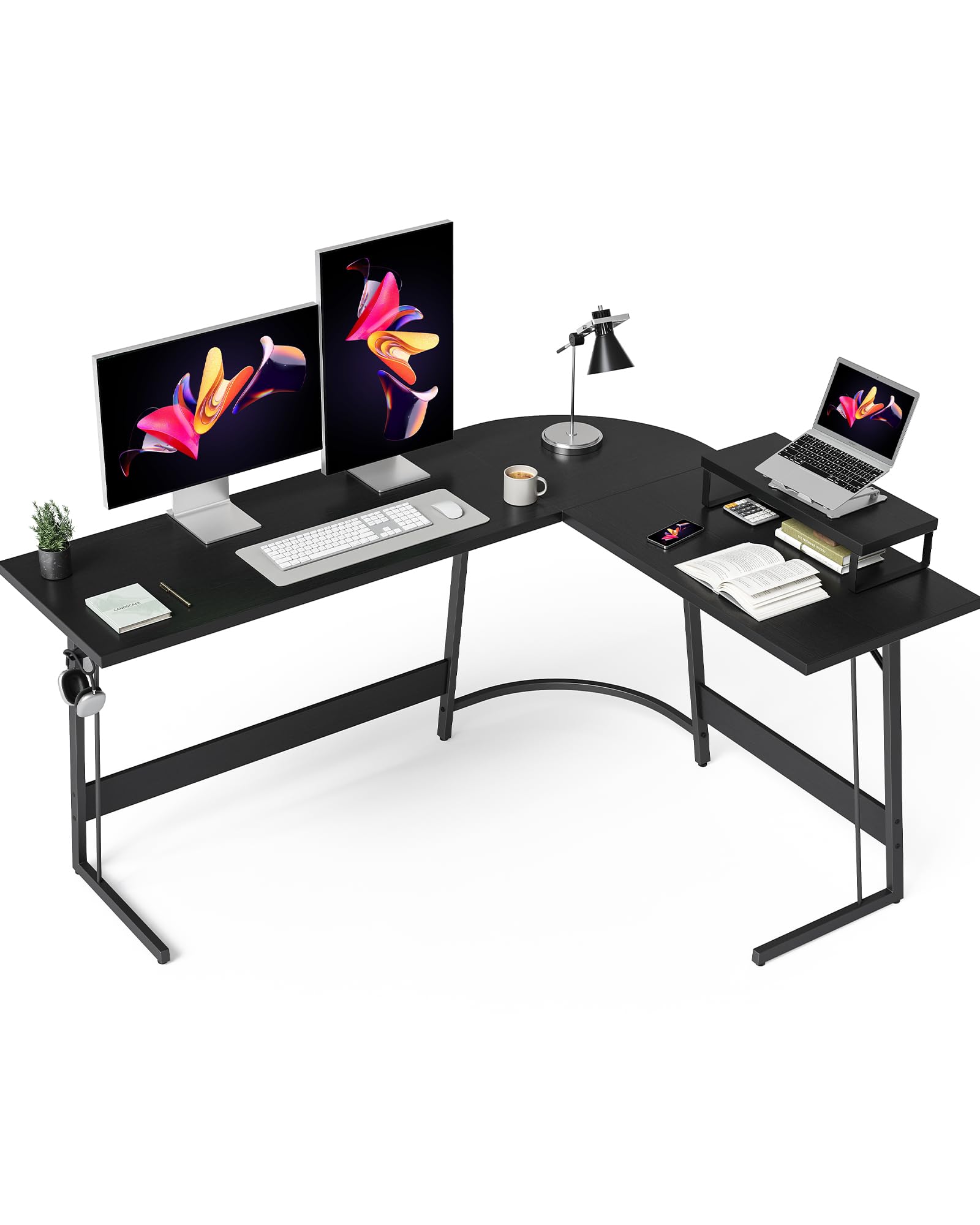 CubiCubi 59 Inch L-Shaped Gaming Desk - Black Corner Computer Desk with Large Monitor Stand for Home Office, Study, Writing & Gaming Workstation | Perfect for Small Spaces, Multi-Monitor Setup & Ergonomic Workspace