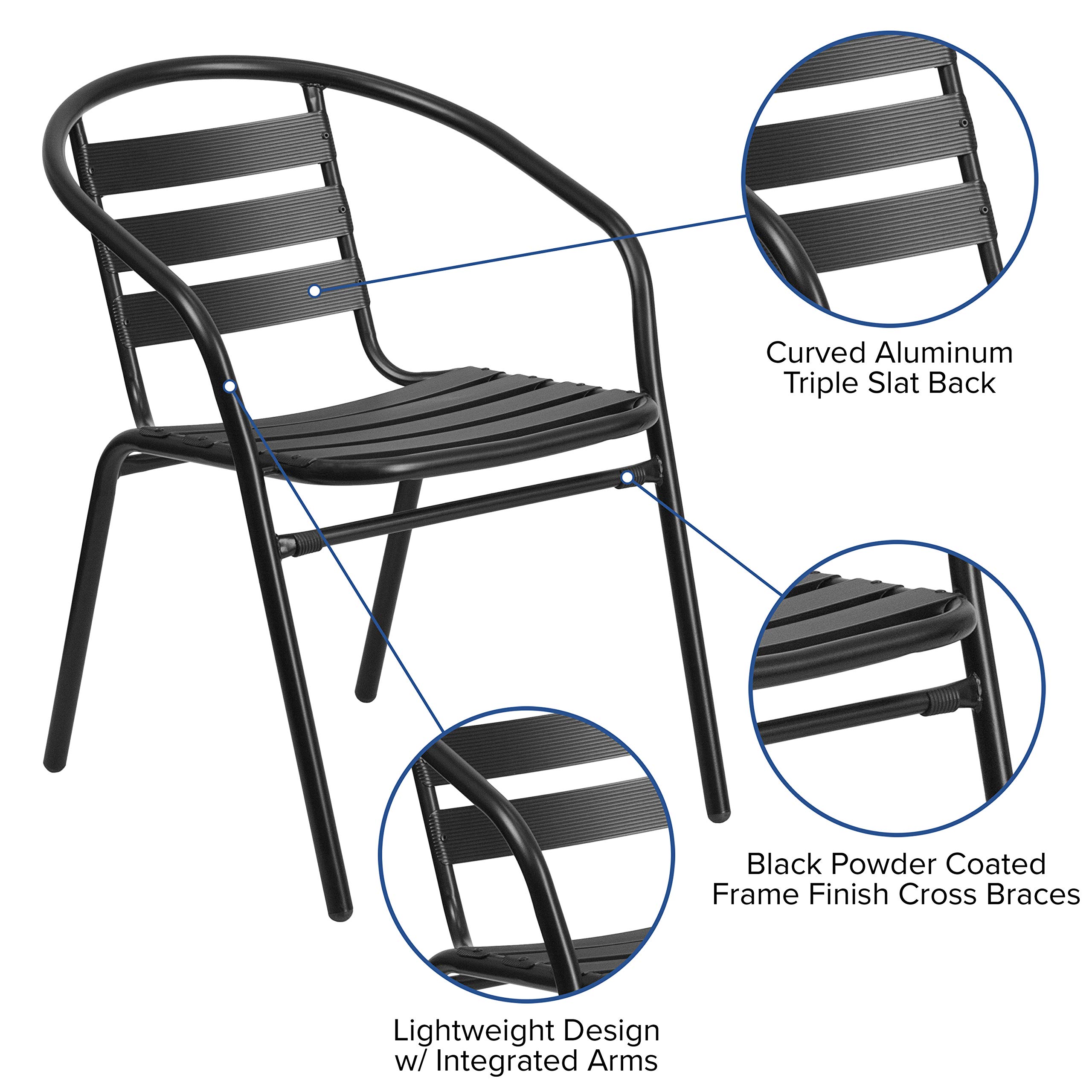 Flash Furniture Lila 7-Piece Black Glass Patio Dining Set with Rectangular Table & 6 Slat Back Chairs - Outdoor Furniture for Garden, Poolside & Backyard Entertaining