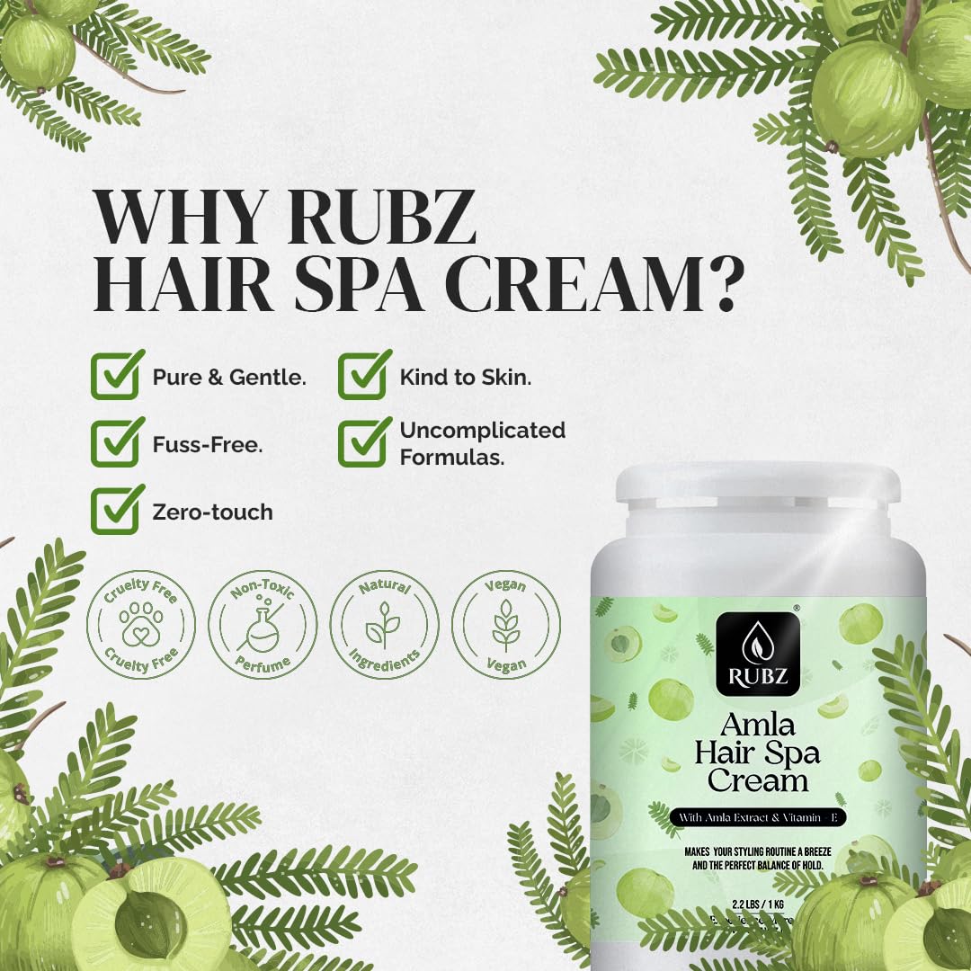Rubz Amla Hair Spa Cream with Amla Extract - Controls Hair Damage, Improves Conditioning, Non-Sticky Oil Replacement - For Women & Men - Salon Quality (5 Kg) - Perfect for Deep Conditioning, Frizz Control & Daily Hair Care Routine