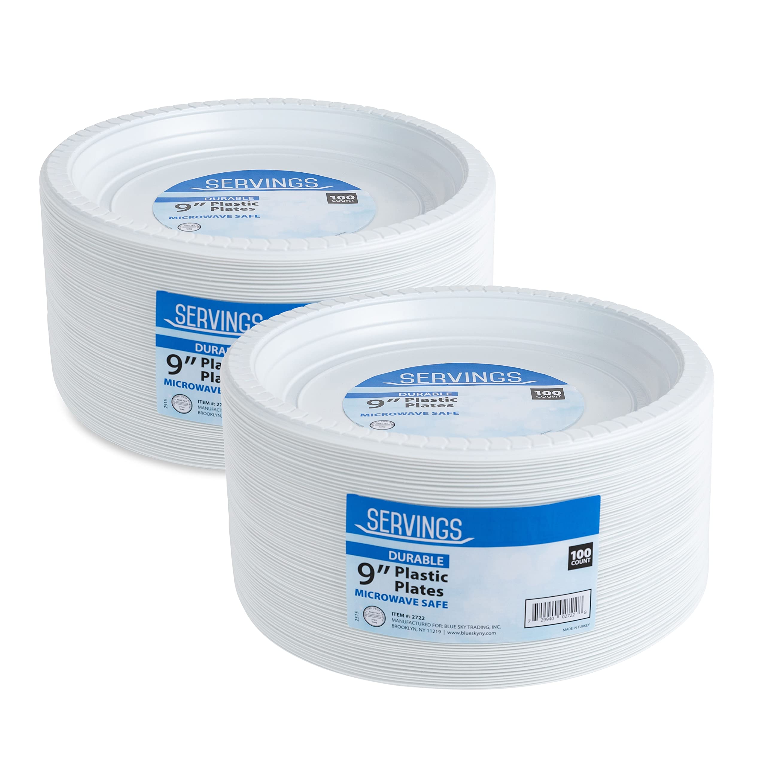 Blue Sky 9 Inch White Disposable Plastic Plates - 200 Pack, Microwave Safe & Durable, Perfect for Birthday Parties, Weddings, Banquets, Picnics, BBQs, Camping, and Everyday Dining - Eco-Friendly Dinnerware for Home & Outdoor Use