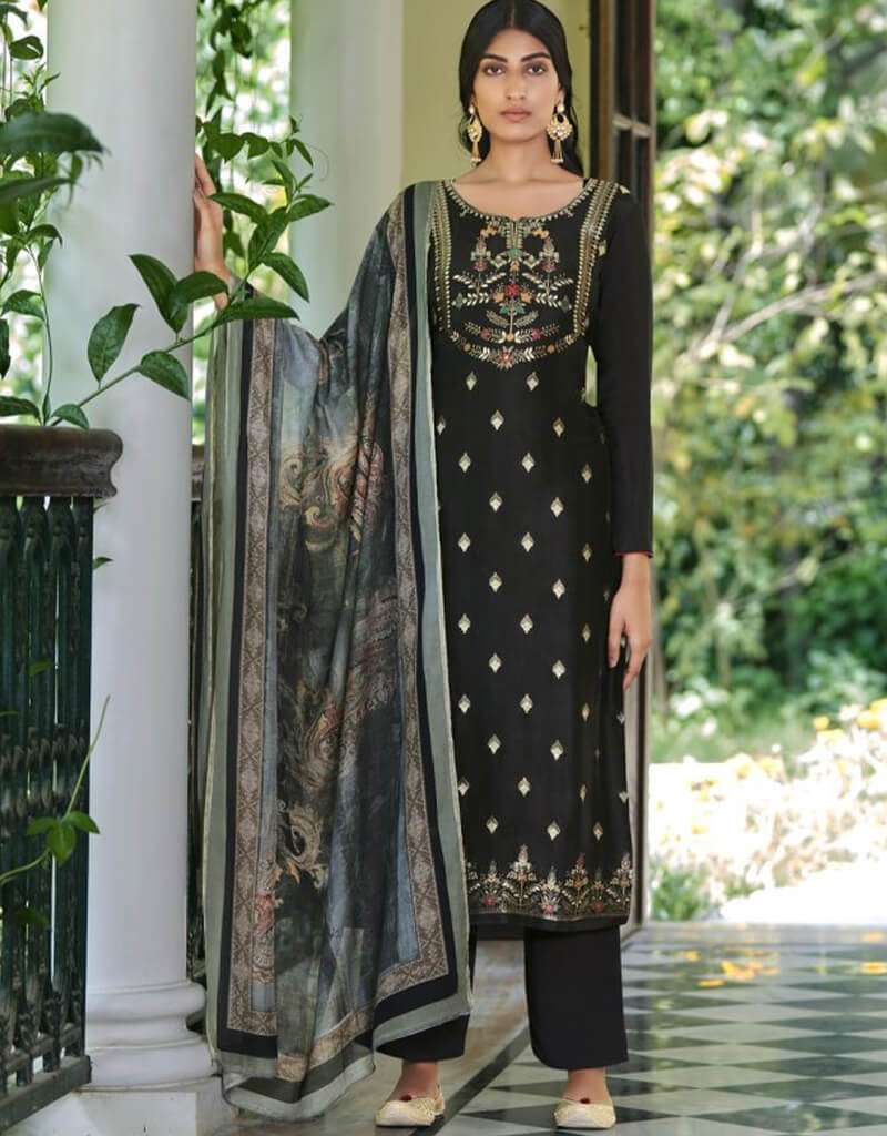 Black Pant Style Suit - Pure Viscose Russian Silk Jacquard Fabric - Perfect for Formal Wear, Office Attire & Evening Events