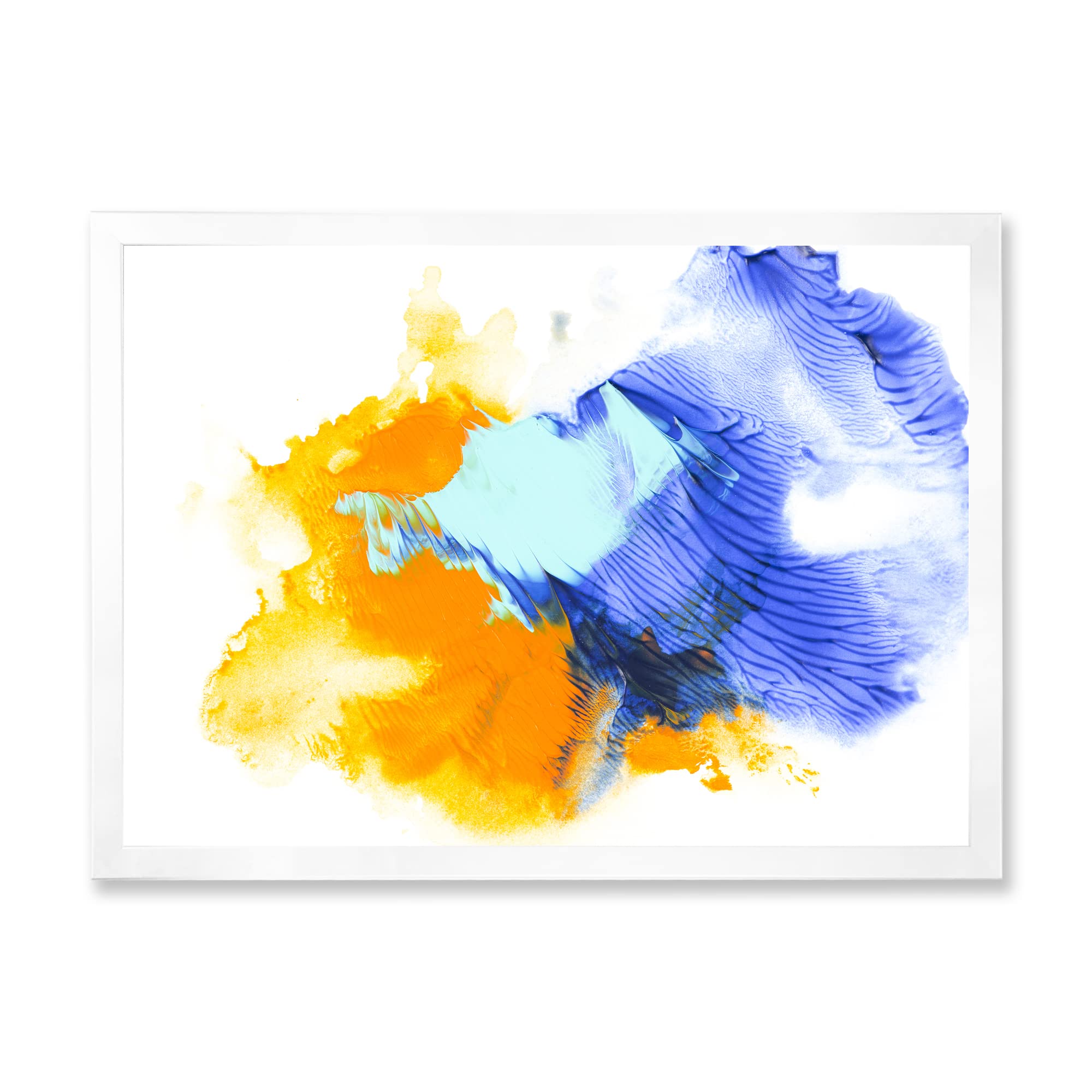 Abstract Blue and Orange Clouds Modern Framed Wall Art - Contemporary Home & Office Decor for Living Room, Bedroom, or Workspace
