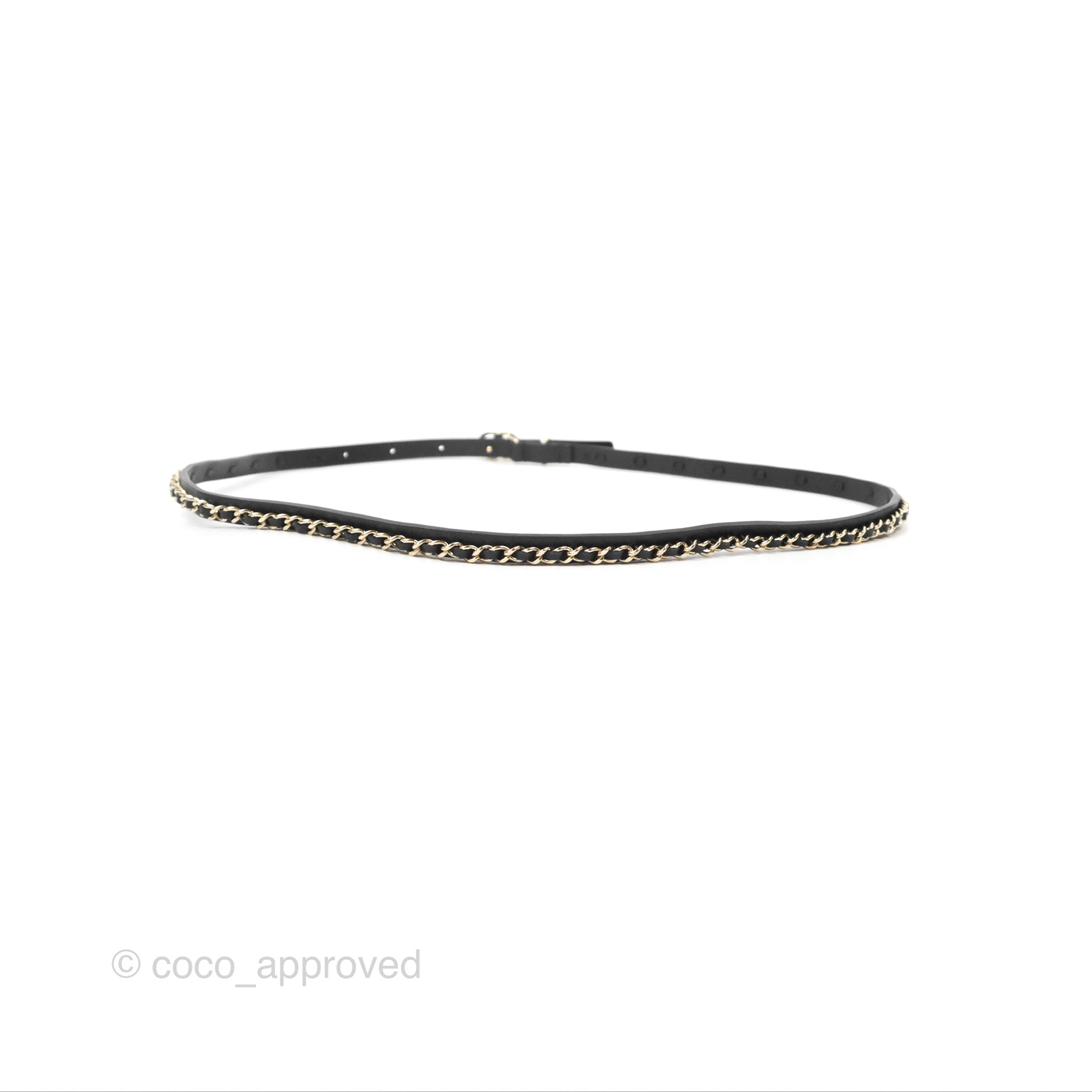 Chanel CC Leather Chain Belt for Women - Black & Gold Tone 22S Collection | Luxury Waist Belt for Evening Dresses, Parties & Special Occasions