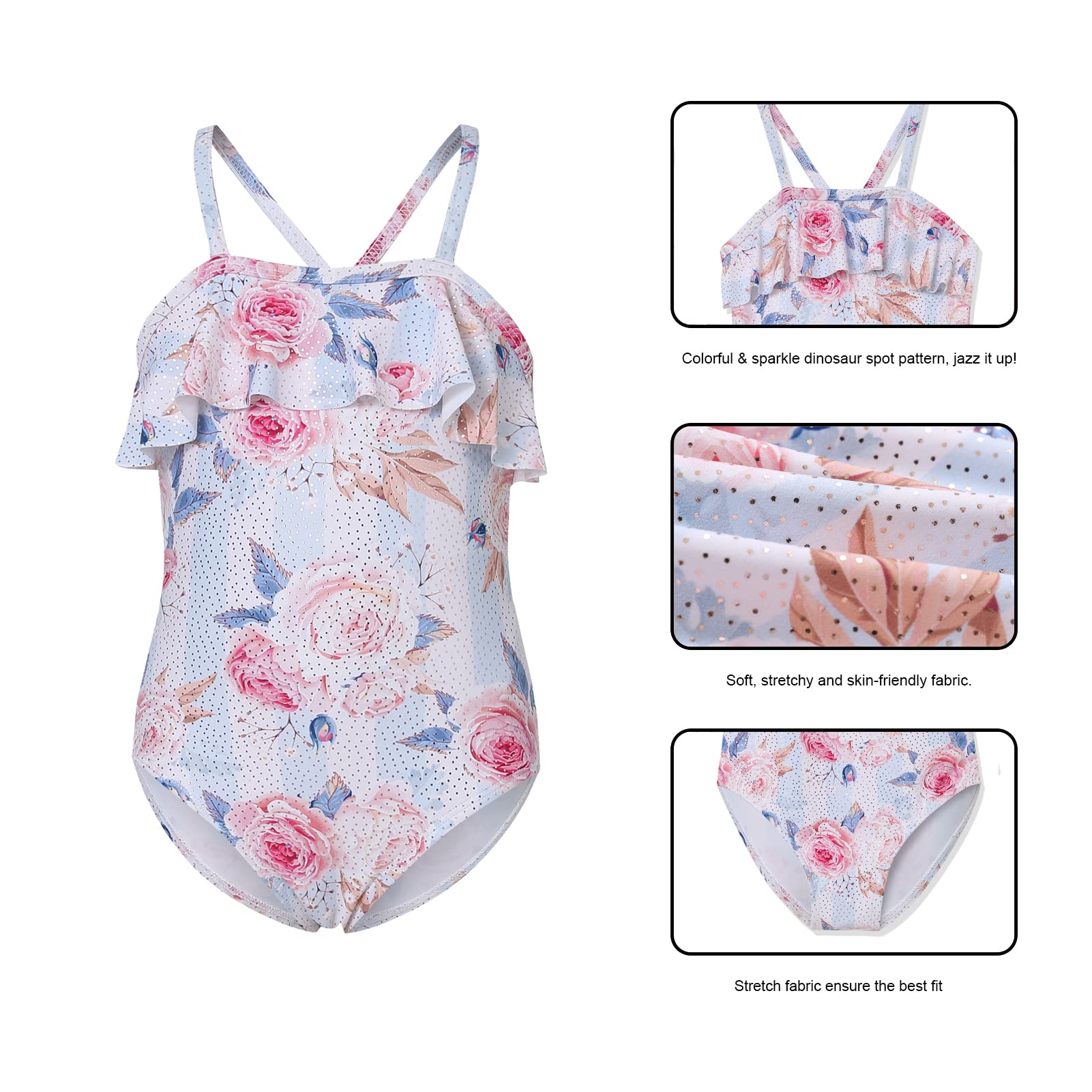 Phineein Girls One-Piece Swimwear - Tropical Fruit Heart Print Ruffled Bathing Suit for Kids | Beach, Pool, Summer Vacation & Water Park Outfits