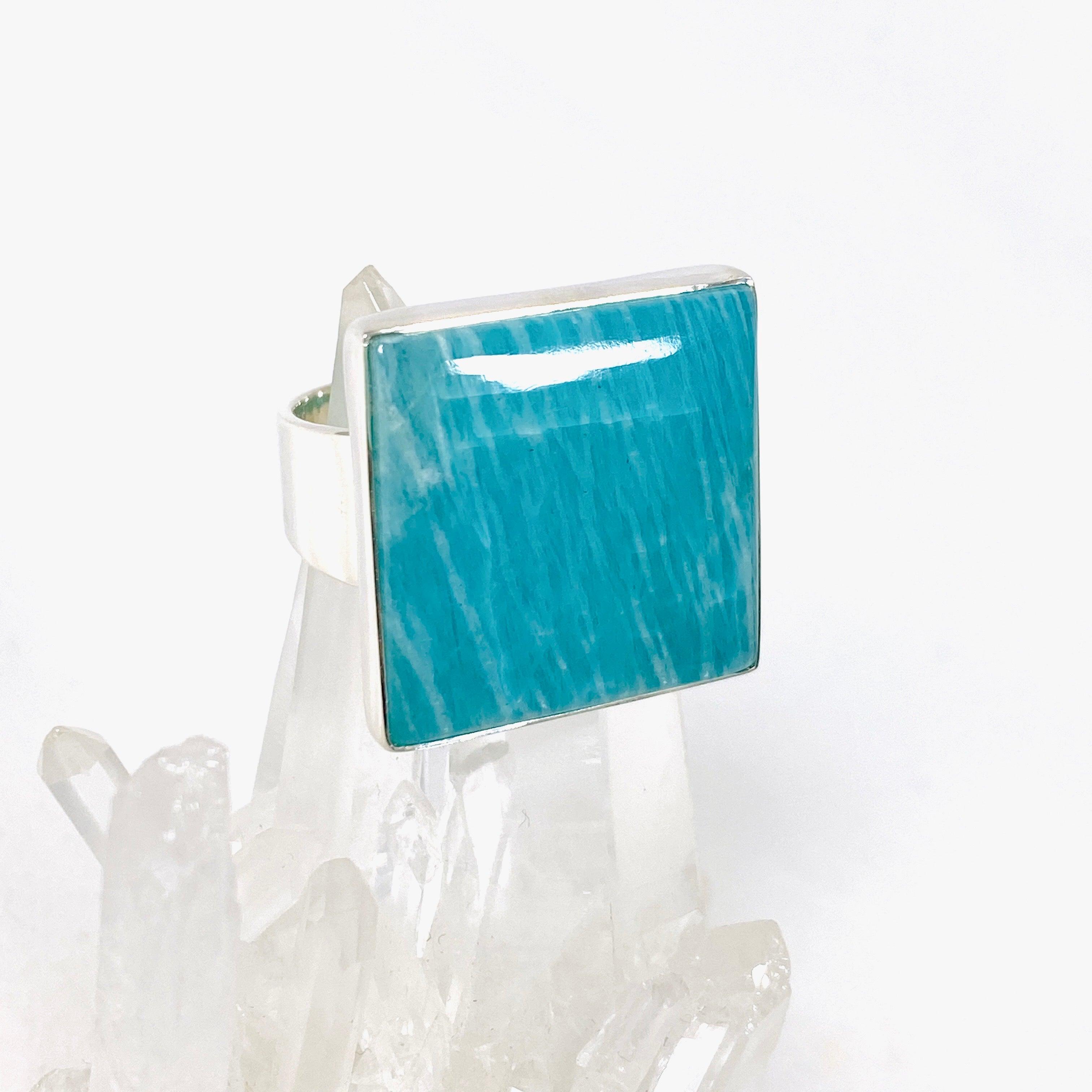 Amazonite Square Ring Size 11 - Natural Gemstone Jewelry for Women, Elegant Statement Ring for Everyday Wear & Special Occasions