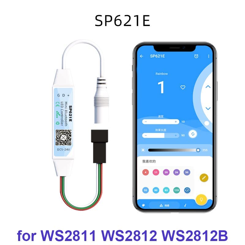 Smart Bluetooth RGB RGBW LED Strip Controller SP623E SP624E SP621E - APP Control for DC5-24V WS2811 WS2812B Pixel Lights - Perfect for Home Decor, Gaming Setup & Party Lighting (SP621E for WS2812B)