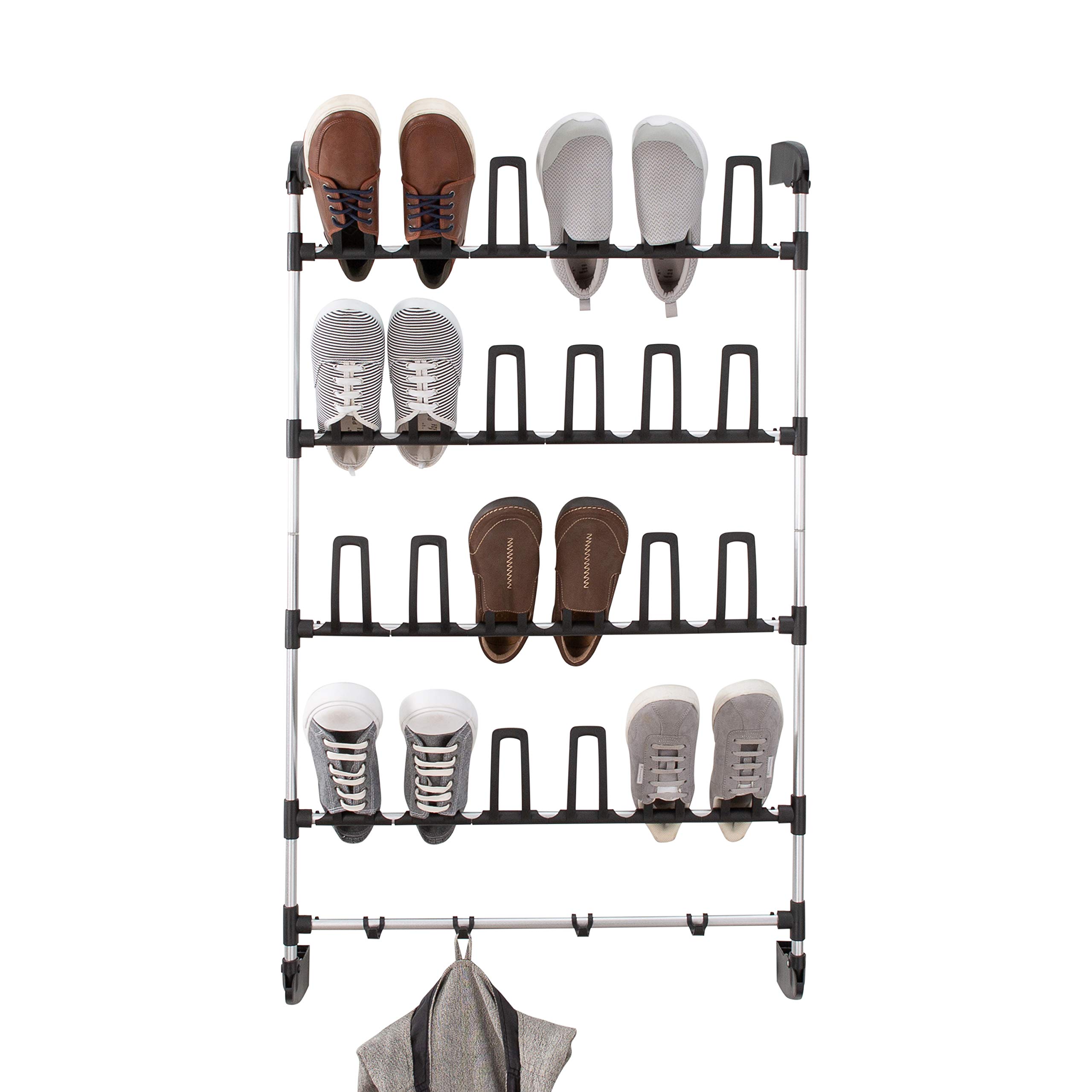 Neu Home Over The Door 12 Pair Shoe Organizer with Bottom Bar Bag Holder - Space Saving Closet Storage for Entryway, Bedroom & Dorm Organization