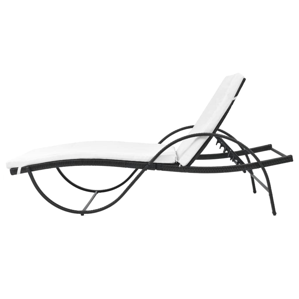 **Premium Outdoor Sun Lounger Chair - Adjustable Beach Lounge Chair with Cushion & Side Table - Durable Poly Rattan in Black - Perfect for Poolside, Balcony, Yard, Garden & Patio Relaxation**