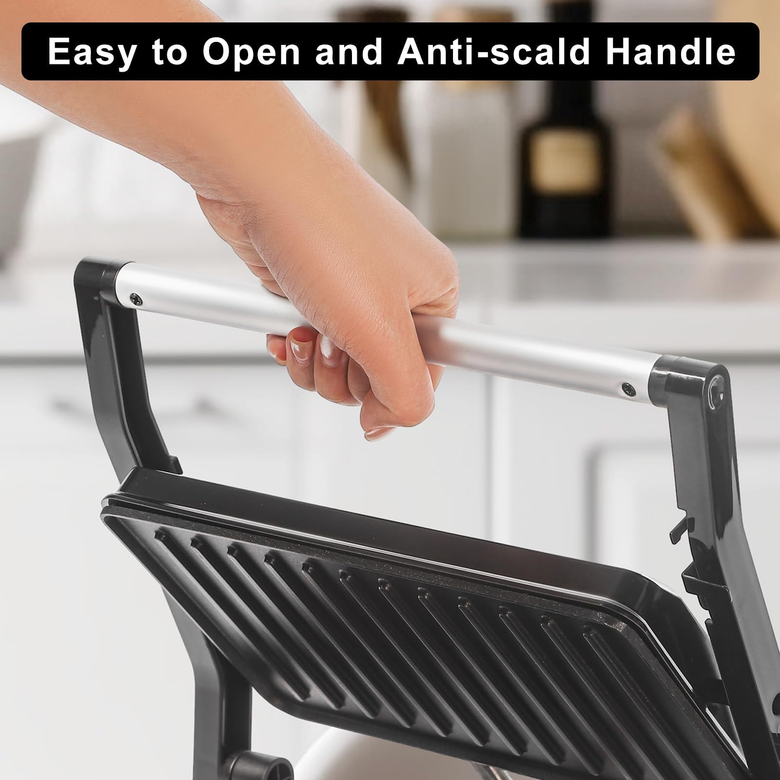 Electric Panini Press Grill Sandwich Maker - Non-Stick, 180° Open Design for Indoor Grilling - Perfect for Steaks, Burgers, Sandwiches & More - Ideal for Home Kitchens, Camping & Quick Meals (Black)