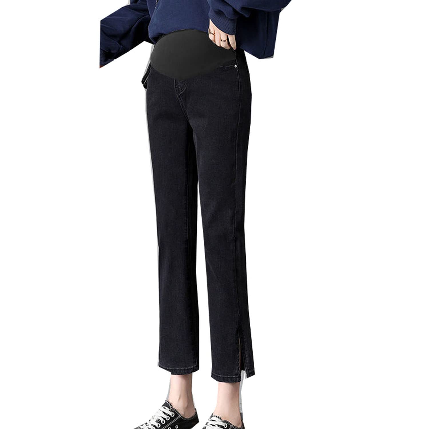 Super Stretchy Maternity Skinny Jeans for Women - Blue & Black Cropped Pregnancy Pants | Comfortable for Work, Travel & Everyday Wear