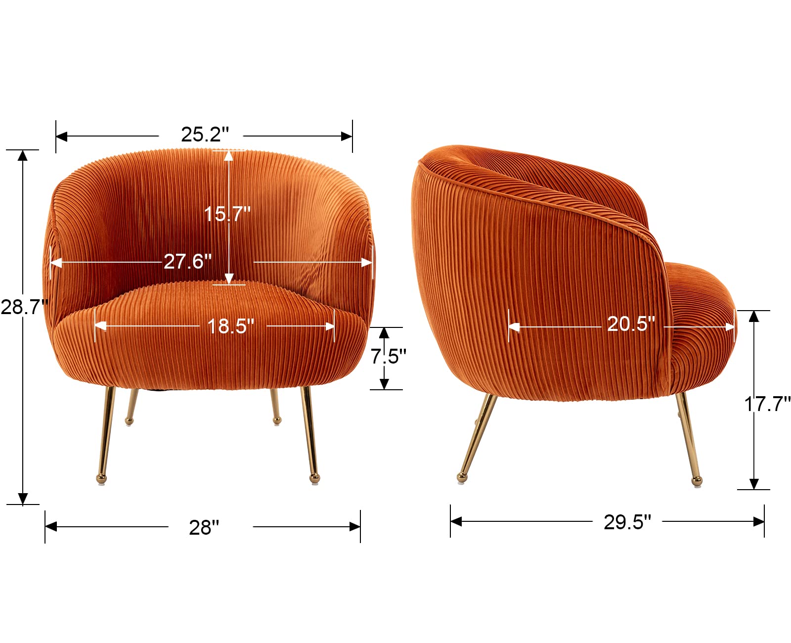 DUOMAY Modern Velvet Accent Armchair with Golden Legs - Barrel Upholstered Lounge Chair, Comfortable Single Sofa for Living Room, Bedroom & Office - Perfect for Relaxing, Reading & Decor (Orange)