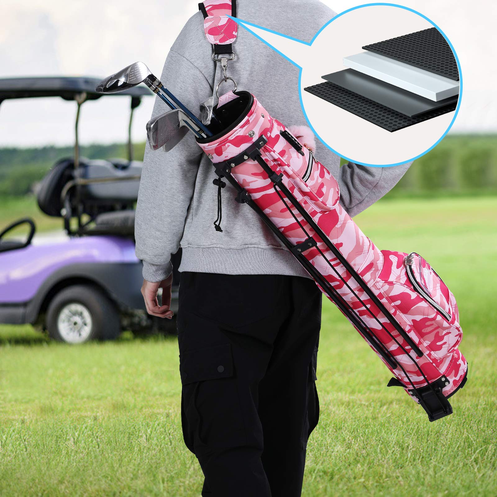 Sunday Golf Stand Bag with Travel Shoulder Strap - Lightweight Carry Golf Bag for Men & Women - Perfect for Weekend Golfers, Driving Range Practice & Travel